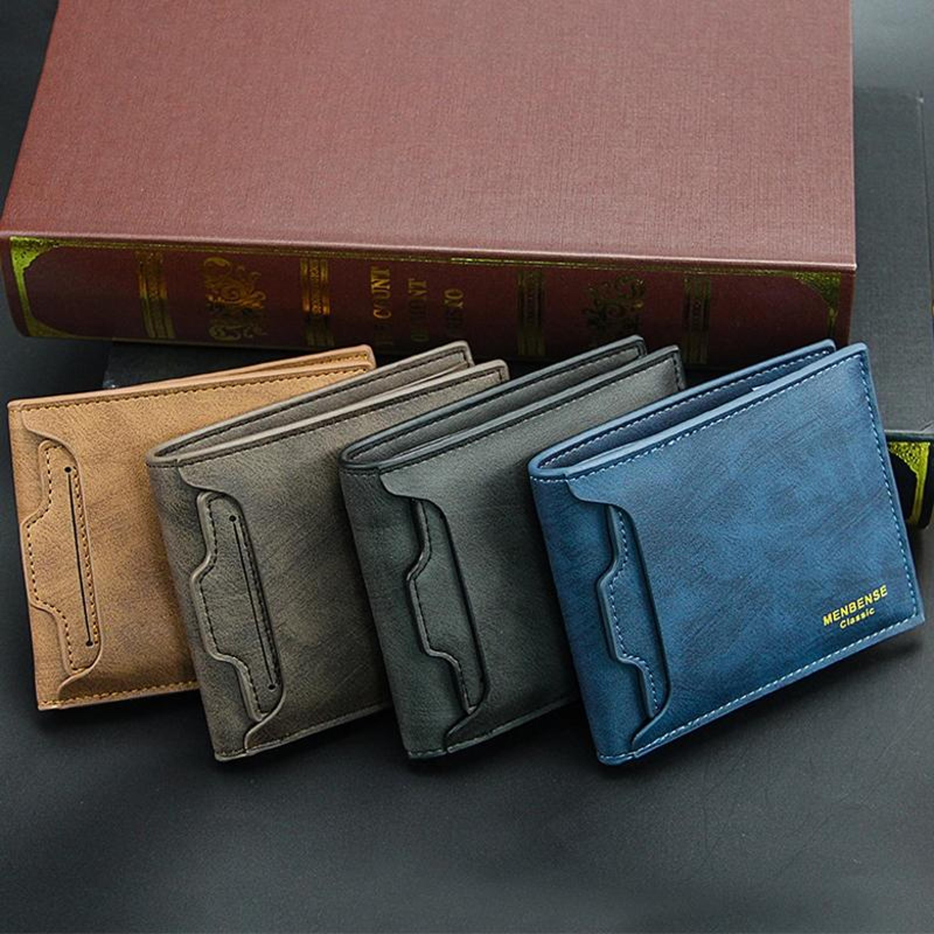 menbense men's bifold wallet slim pu leather wallet with multi card slots and zipper coin pocket