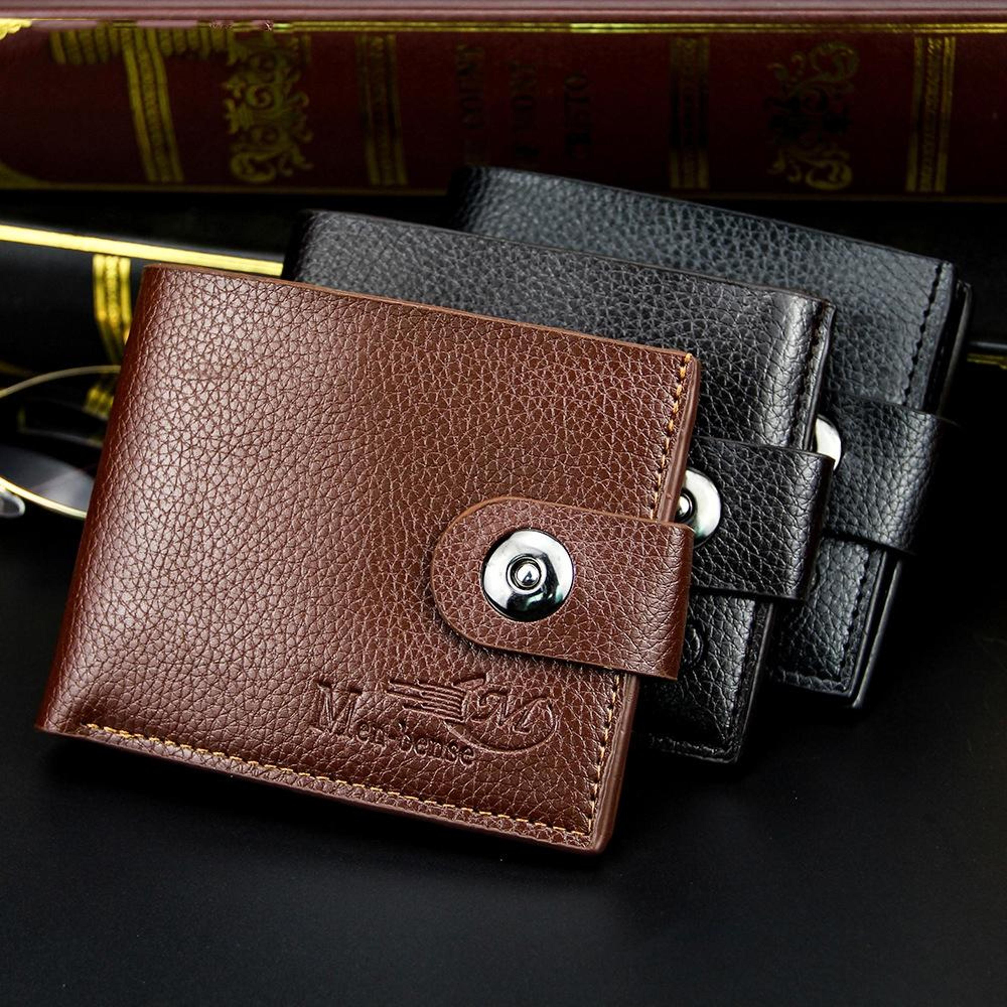 men's bifold wallet with magnetic clasp multi card holder zipper coin pocket pu leather wallet