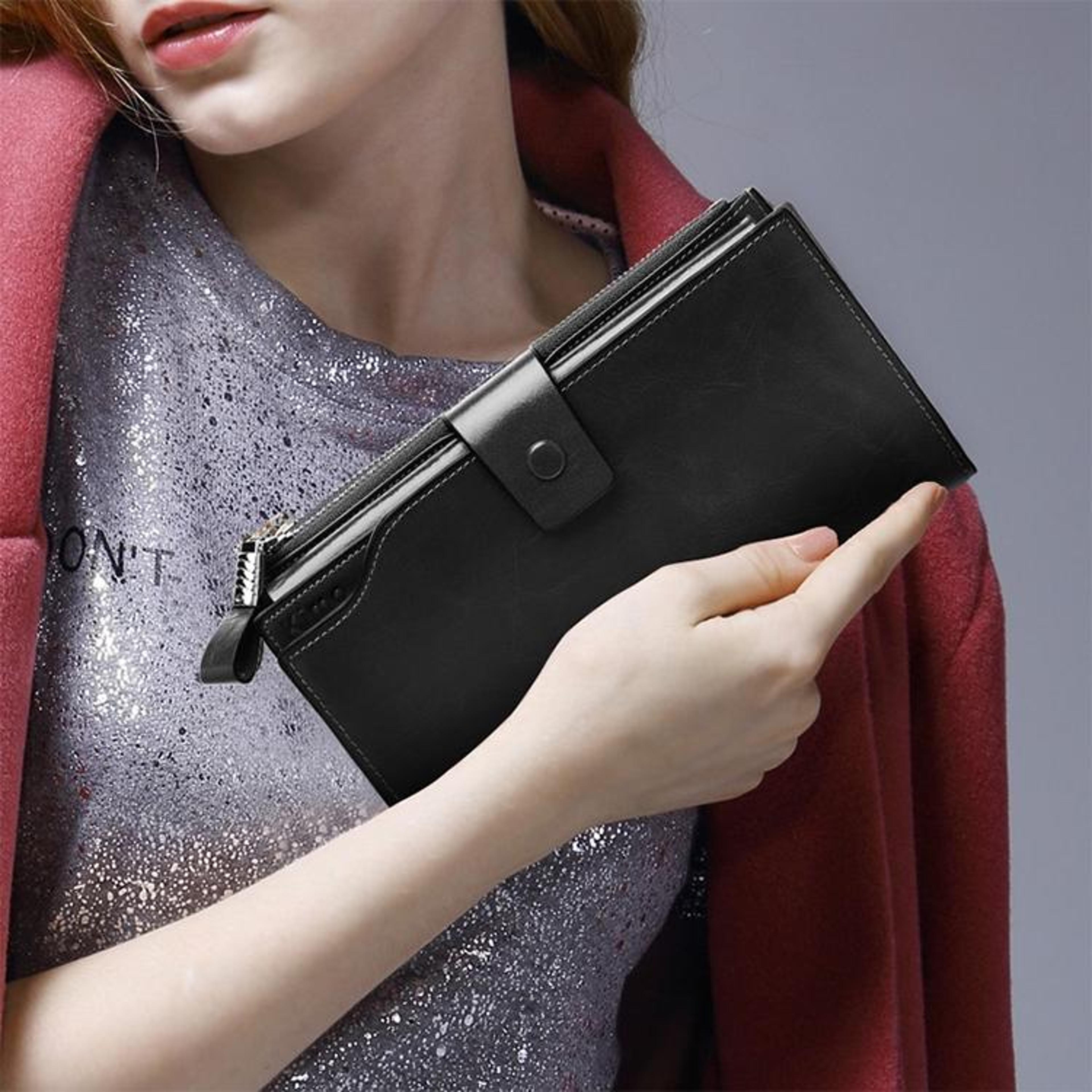 rfid blocking leather women's wallet large capacity oil wax clutch purse