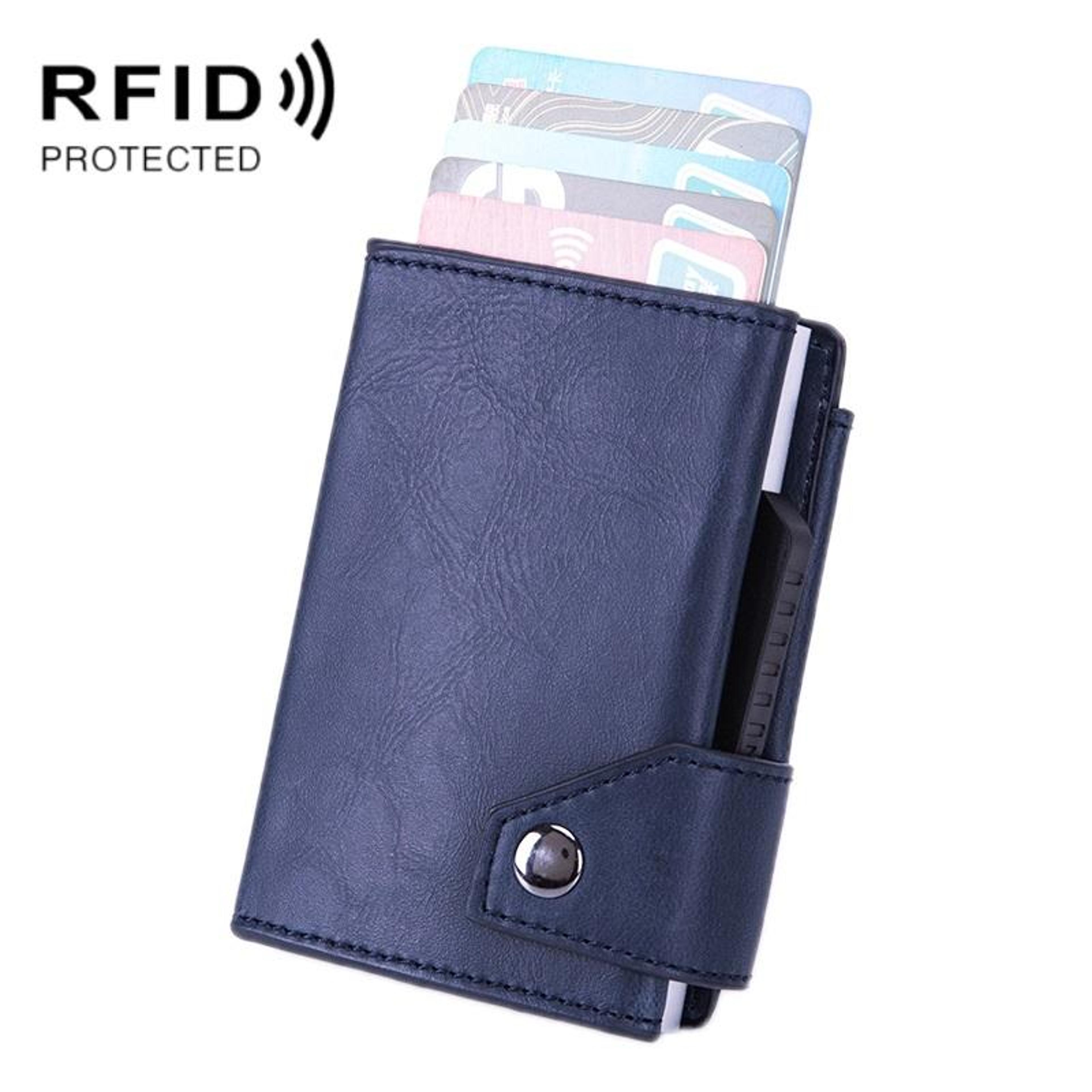rfid blocking wallet pop up card holder slim aluminum card wallet with pu leather