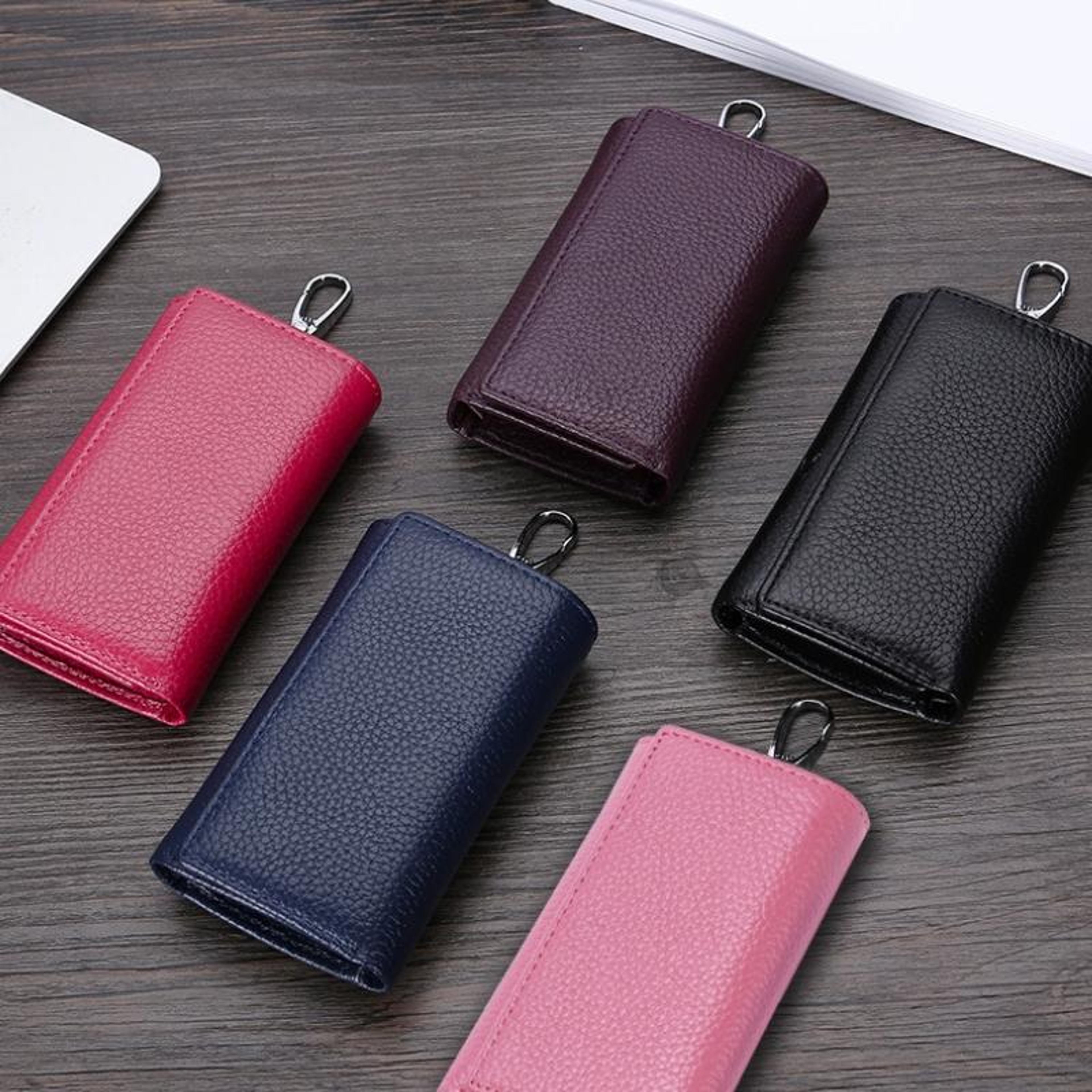 genuine leather key wallet tri fold key coin purse with card holder and keychain