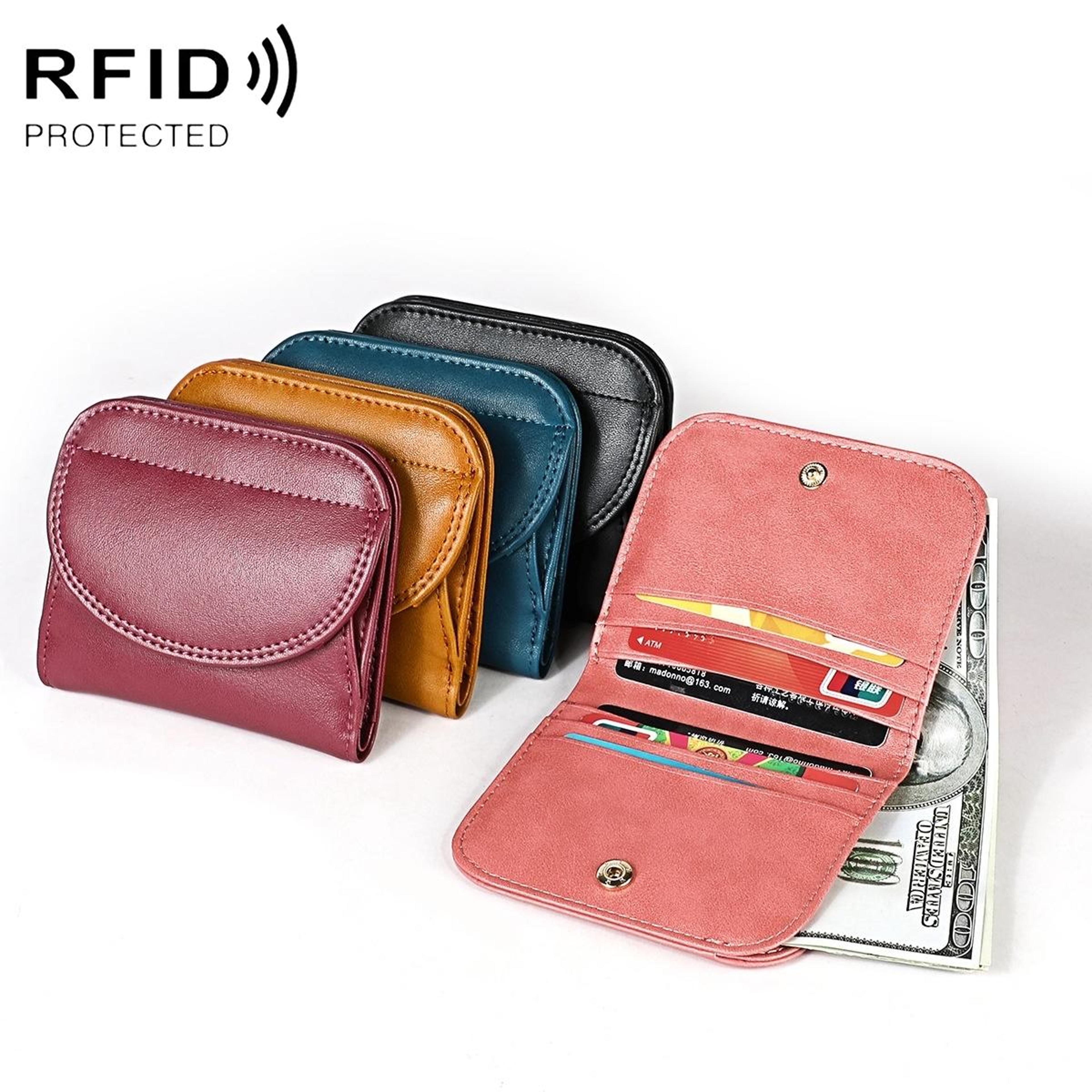 rfid blocking genuine leather women's wallet compact coin purse with card holder