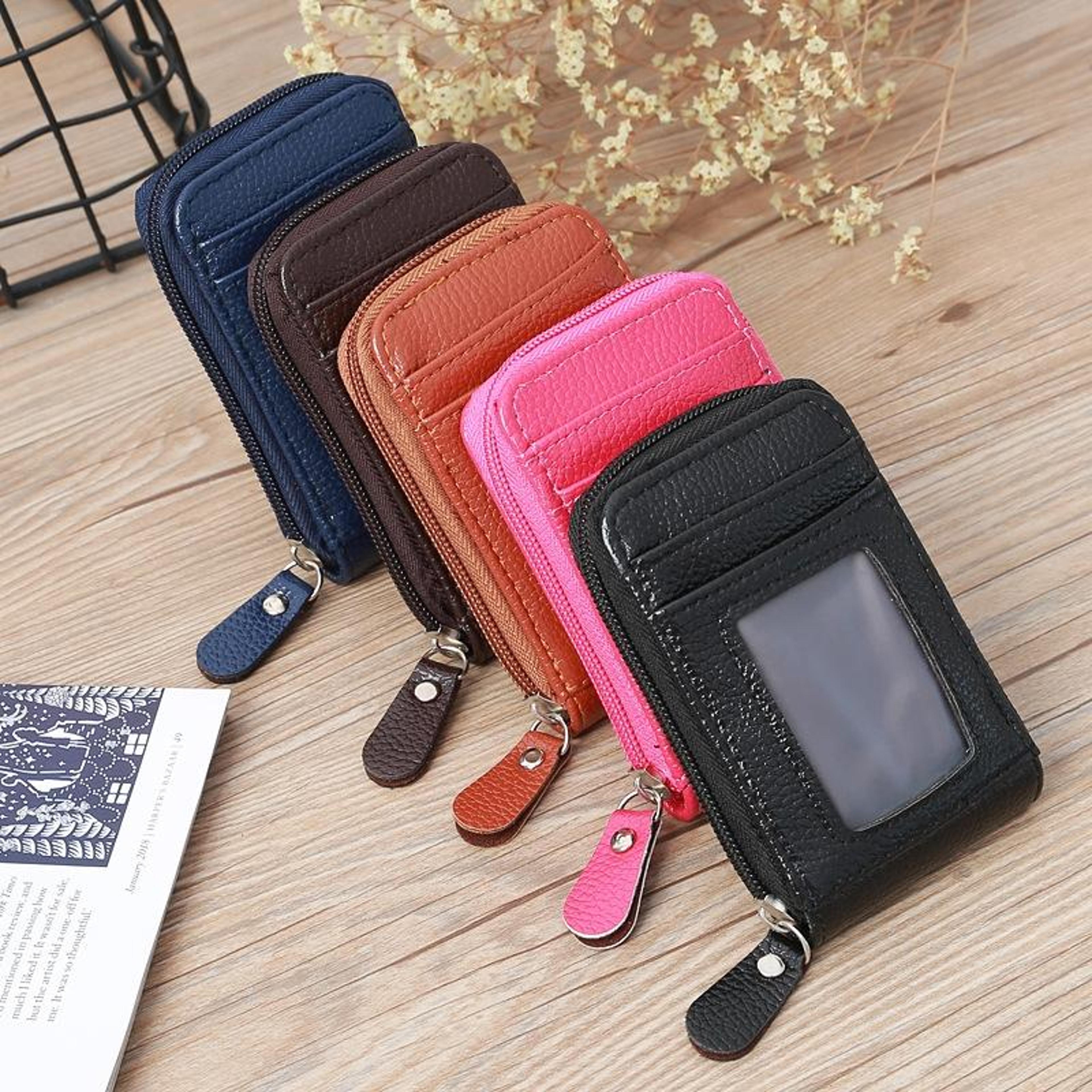 compact woven card holder wallet mini coin purse with zipper for women students and everyday carry