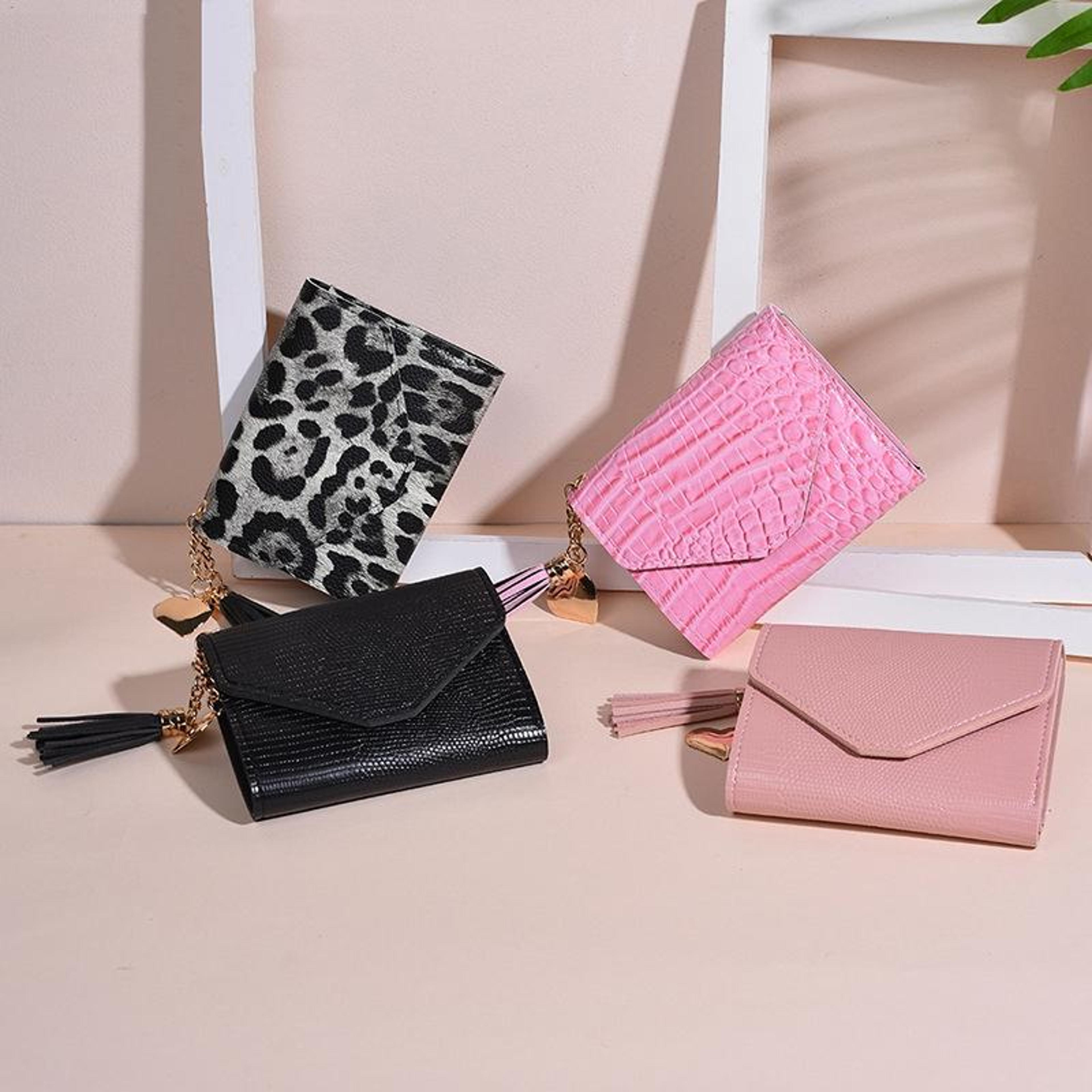 elegant trifold wallet for women crocodile pattern pu leather wallet with tassel card holder
