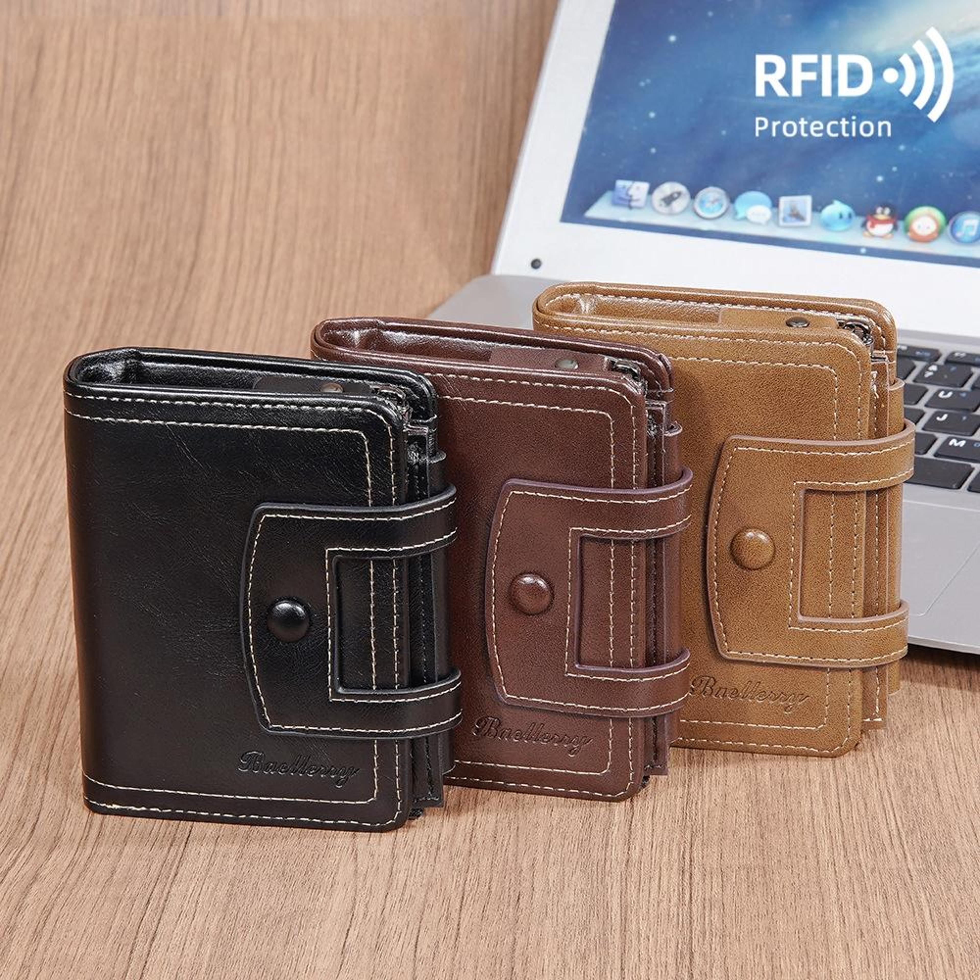 rfid blocking trifold wallet with 12 card slots zipper coin purse compact card holder