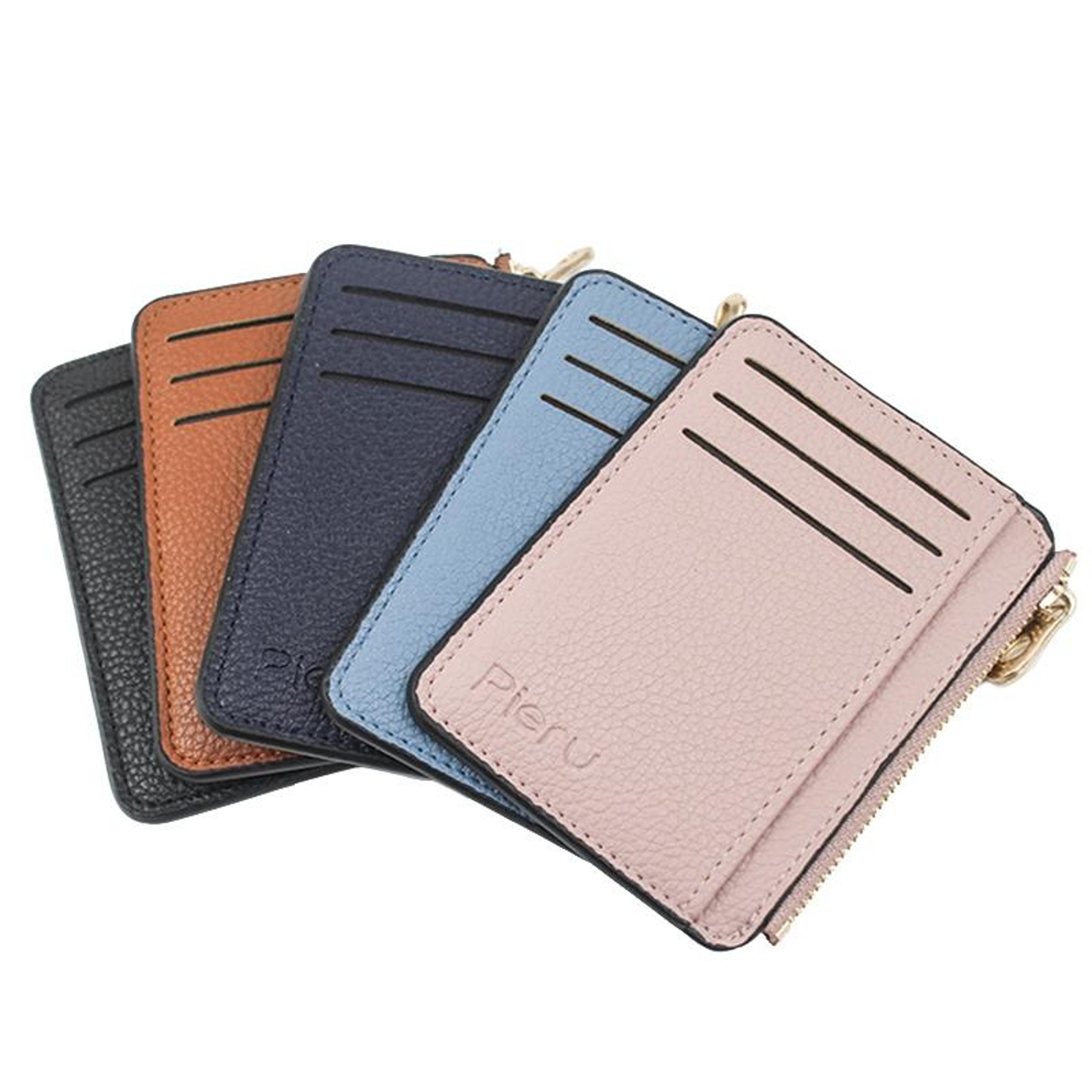 large capacity card holder wallet ultra thin zipper card holder pu leather coin purse