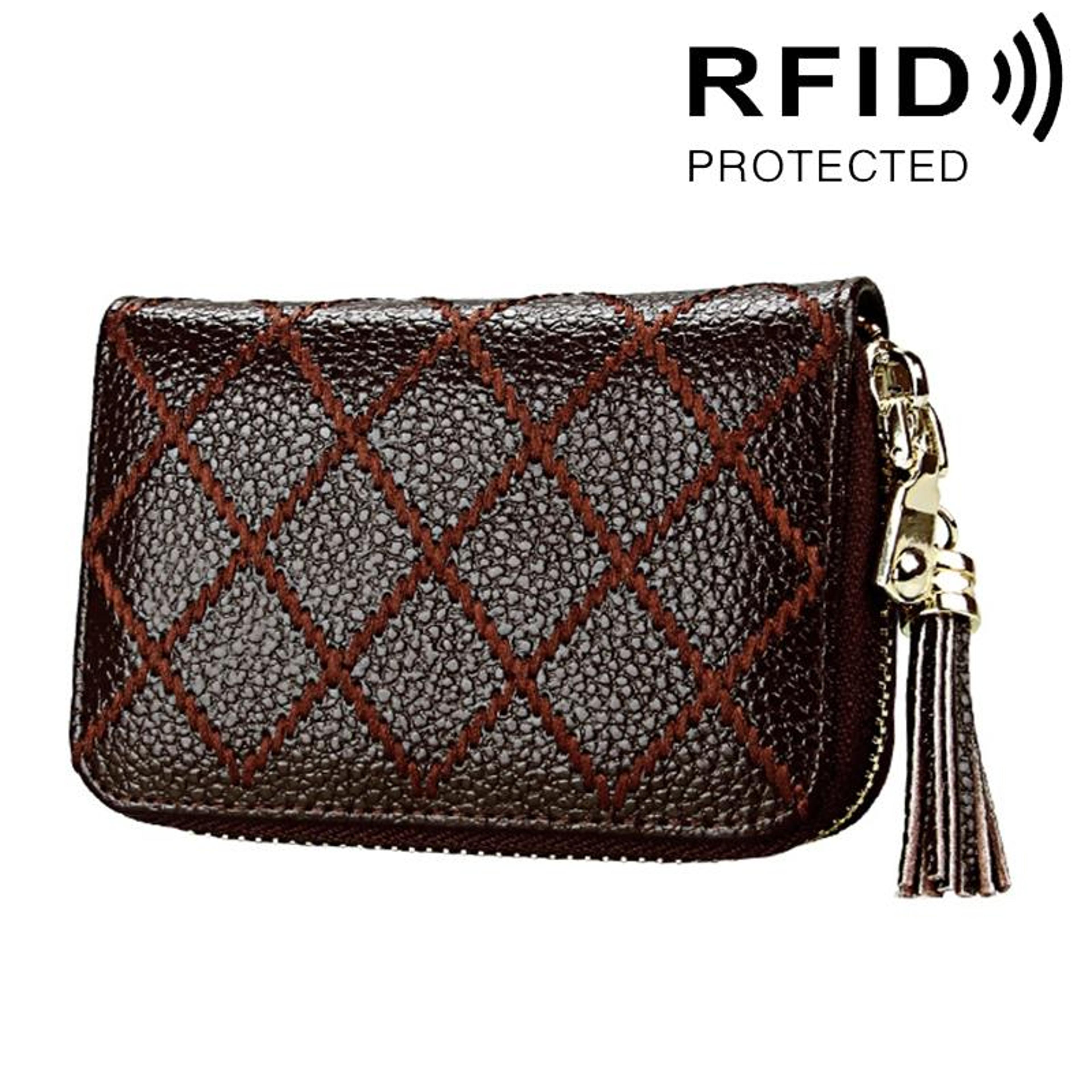 genuine leather rfid card holder wallet for women with 15 card slots zipper coin purse