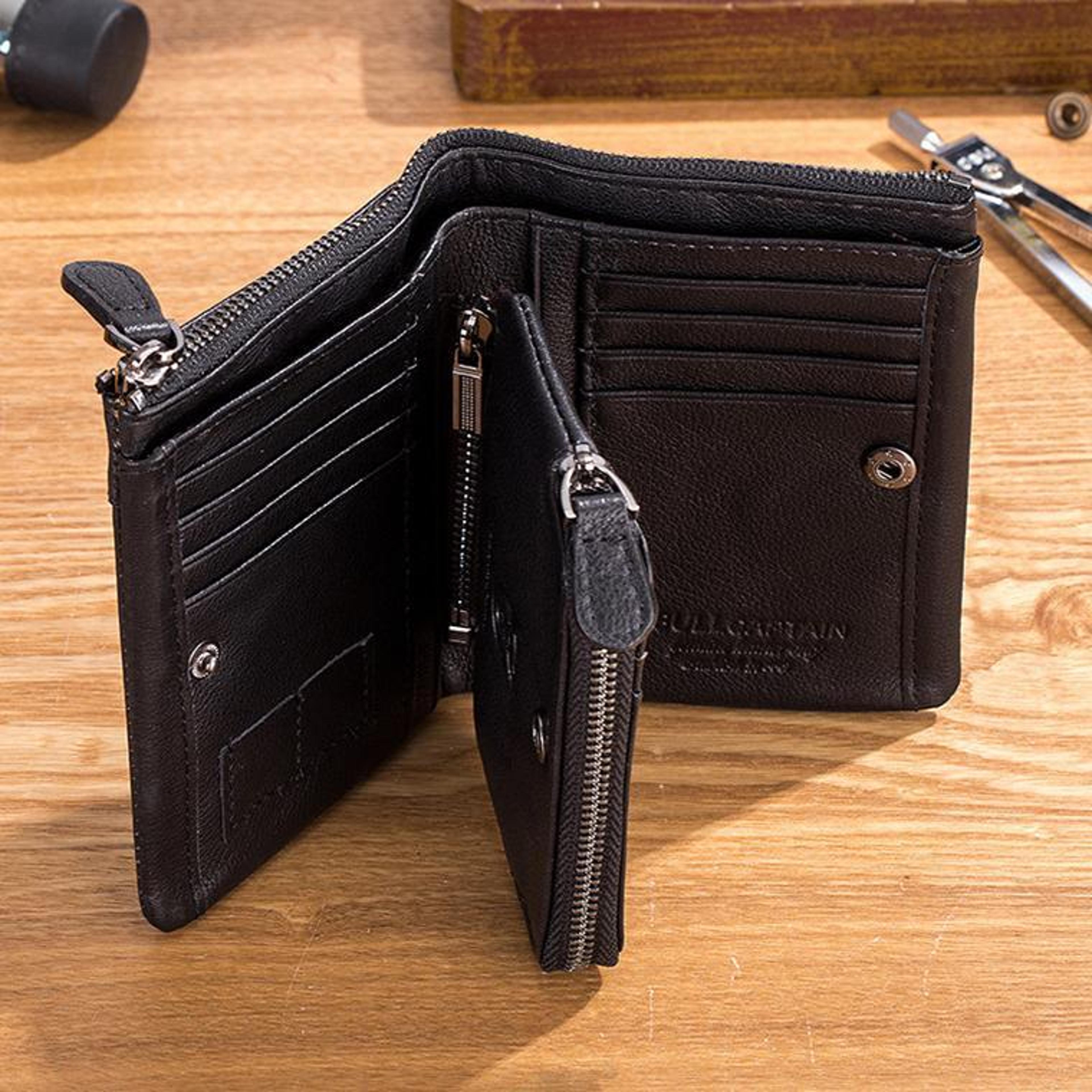 rfid leather wallet for men multi slot card holder wallet with detachable coin purse