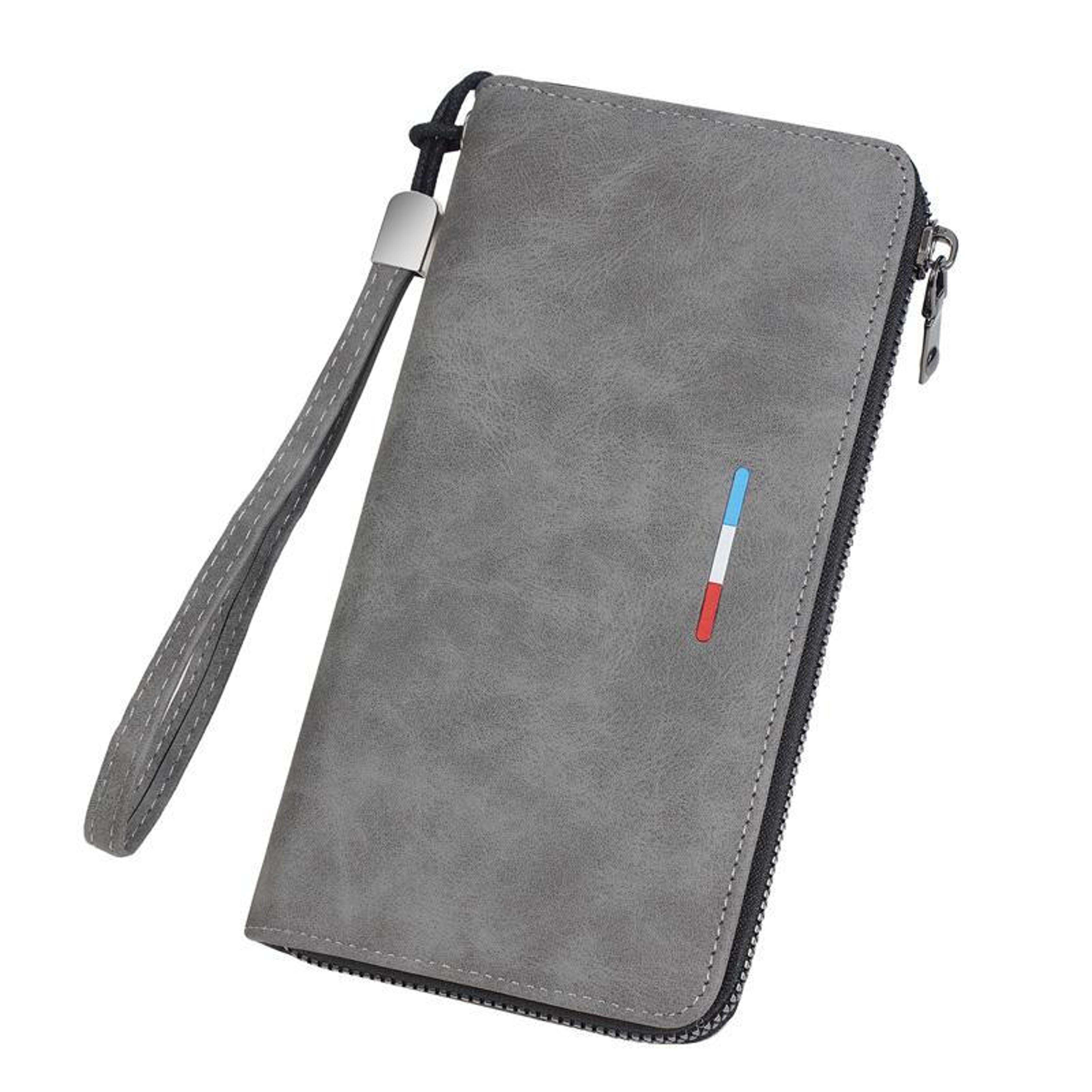 men's long wallet large capacity zipper wallet with card holder phone pocket and wrist strap