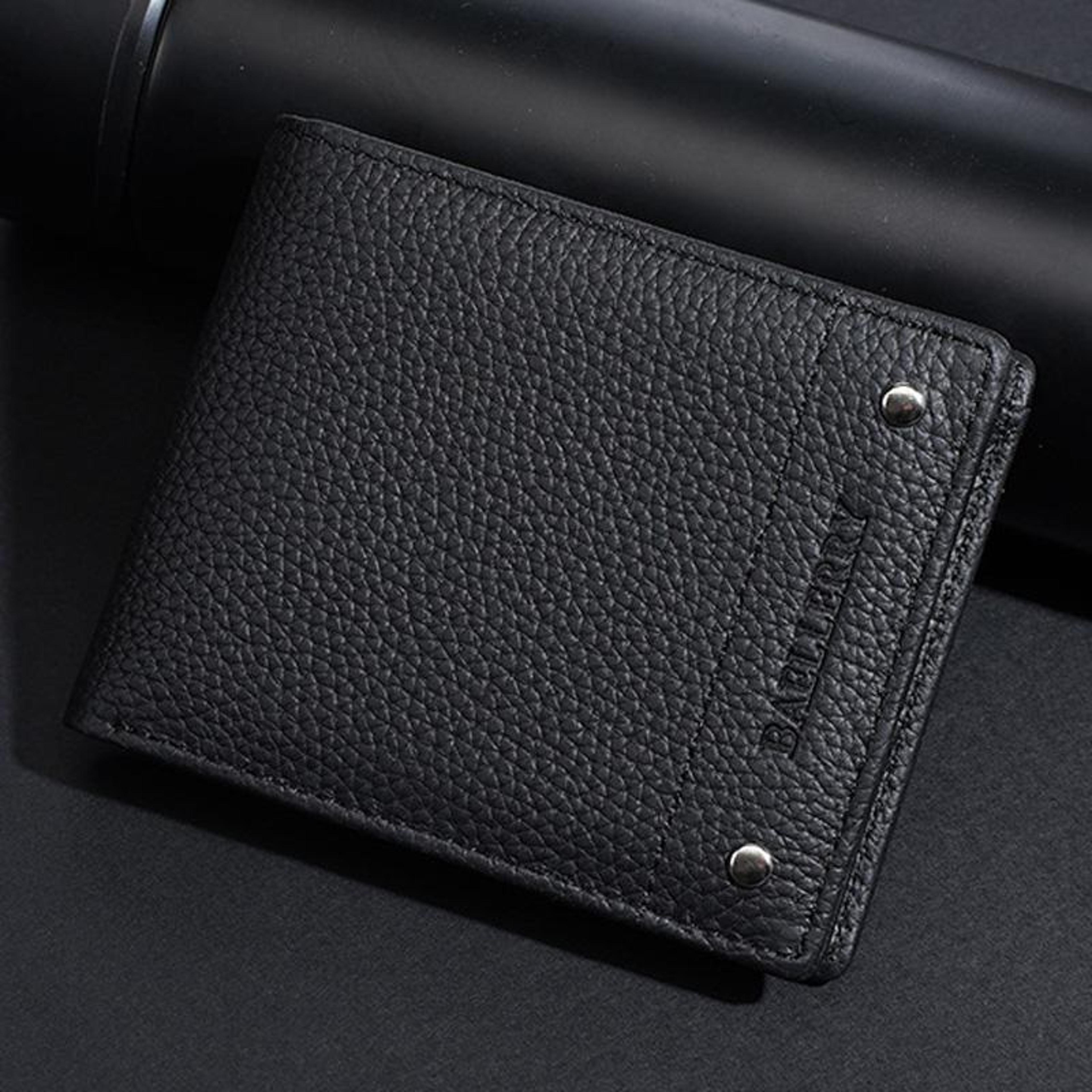 leather mens wallet compact bifold wallet with lychee texture and multiple card slots