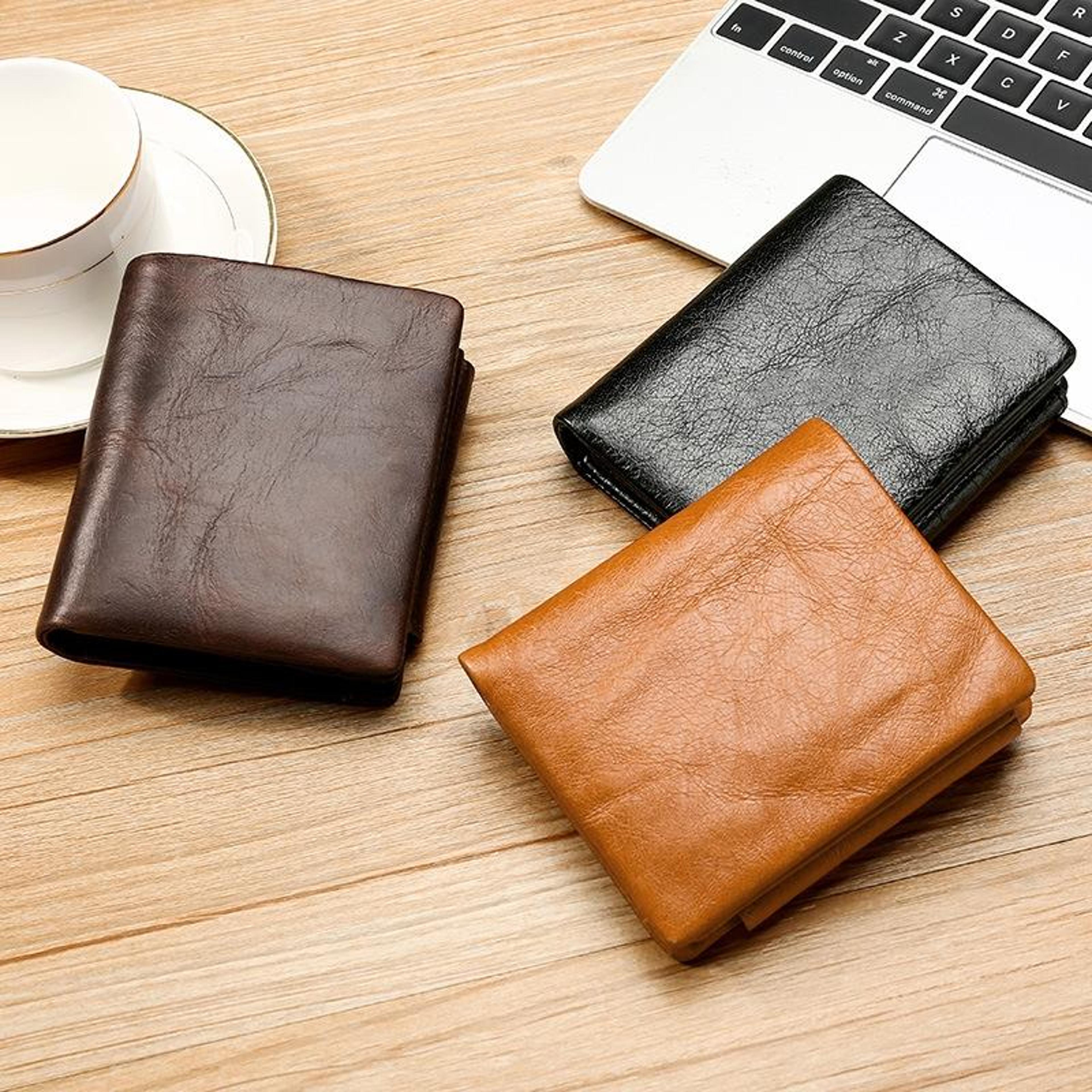 rfid blocking genuine leather wallet for men large capacity trifold card holder