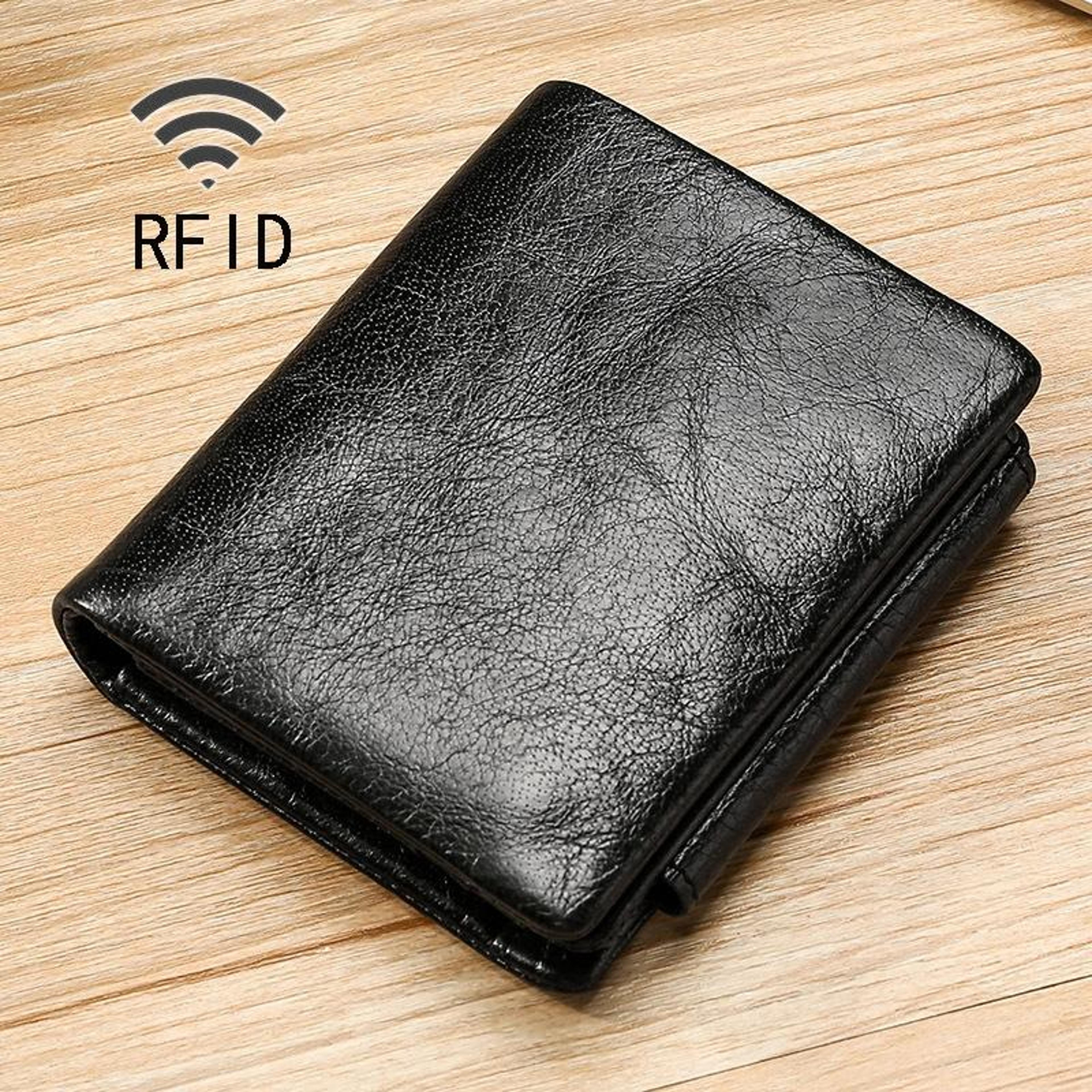 premium rfid wallet oil wax cowhide leather trifold wallet for men with multi card slots