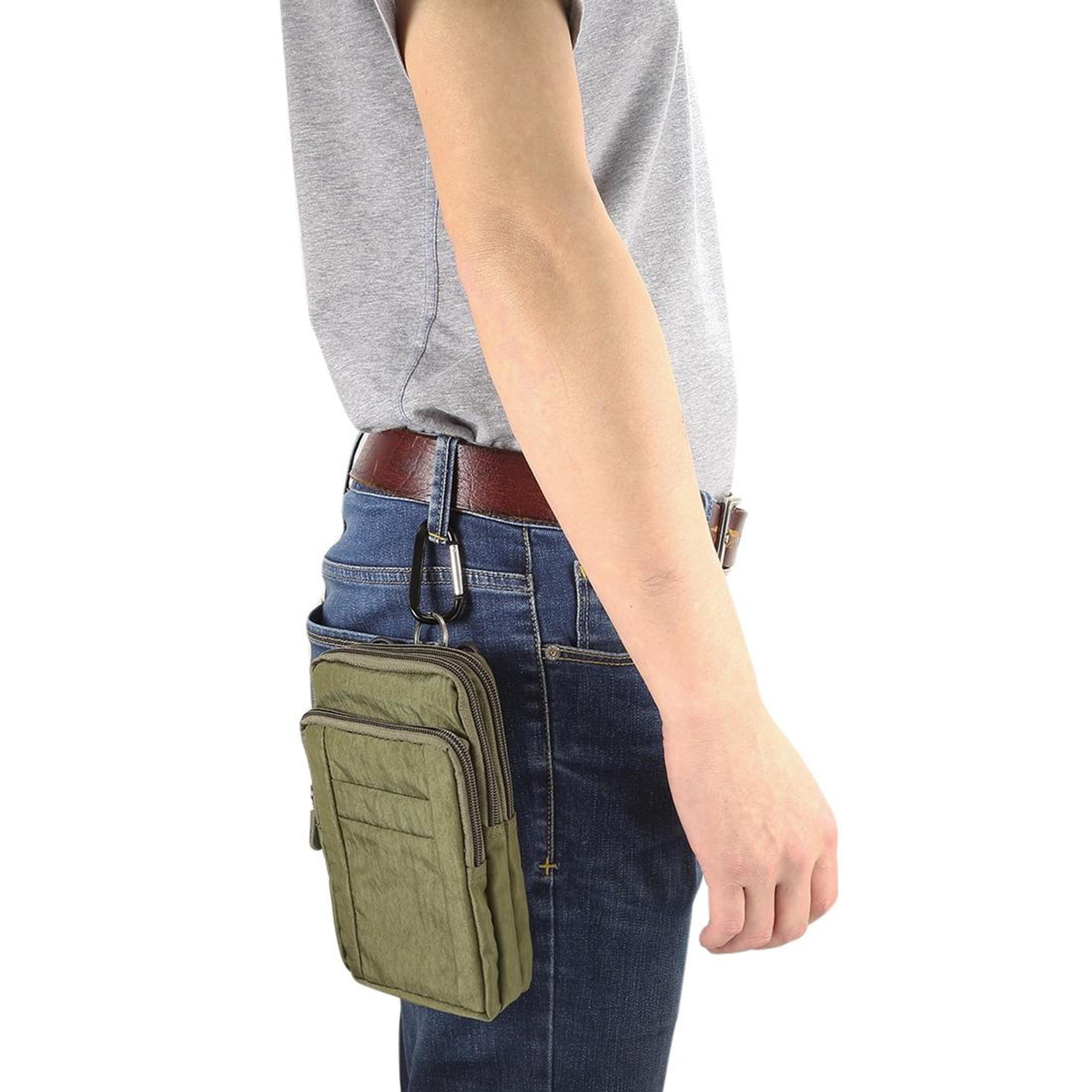 outdoor phone holster nylon belt phone pouch crossbody phone bag with carabiner for 7 inch phones