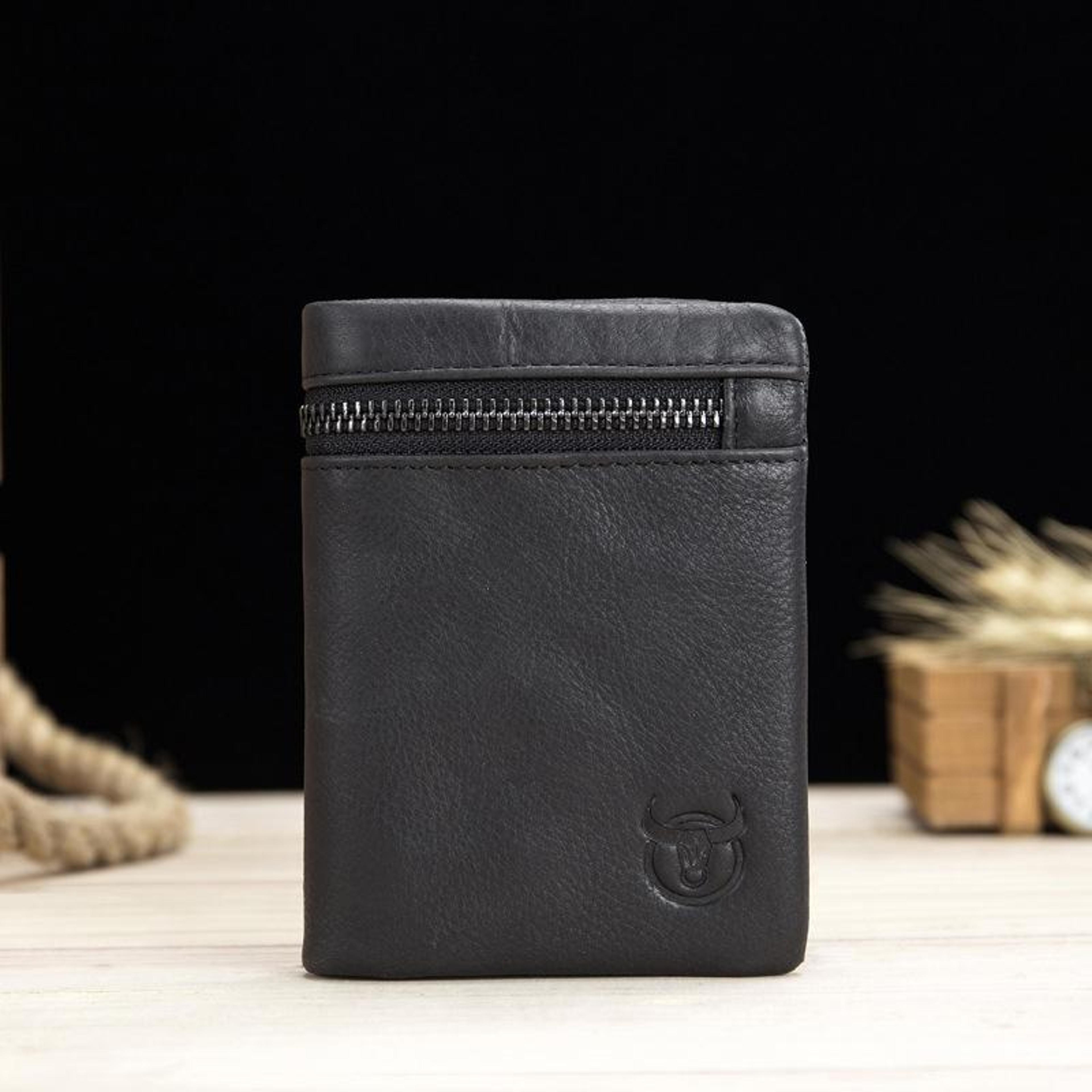 large capacity genuine leather wallet rfid blocking bifold card holder wallet with zipper coin pocket
