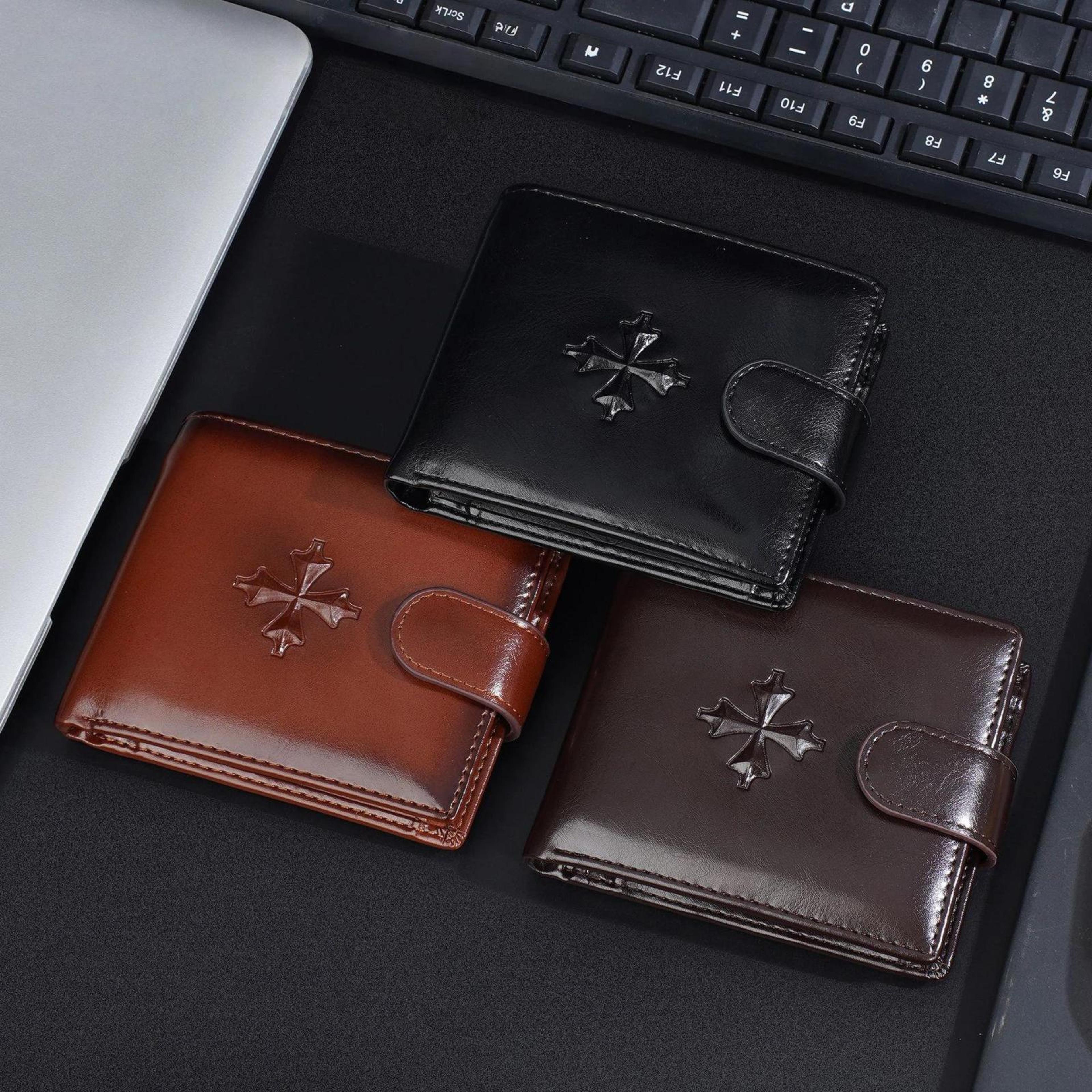 vintage mens slim wallet with rfid shielding snap closure and zipper coin pocket