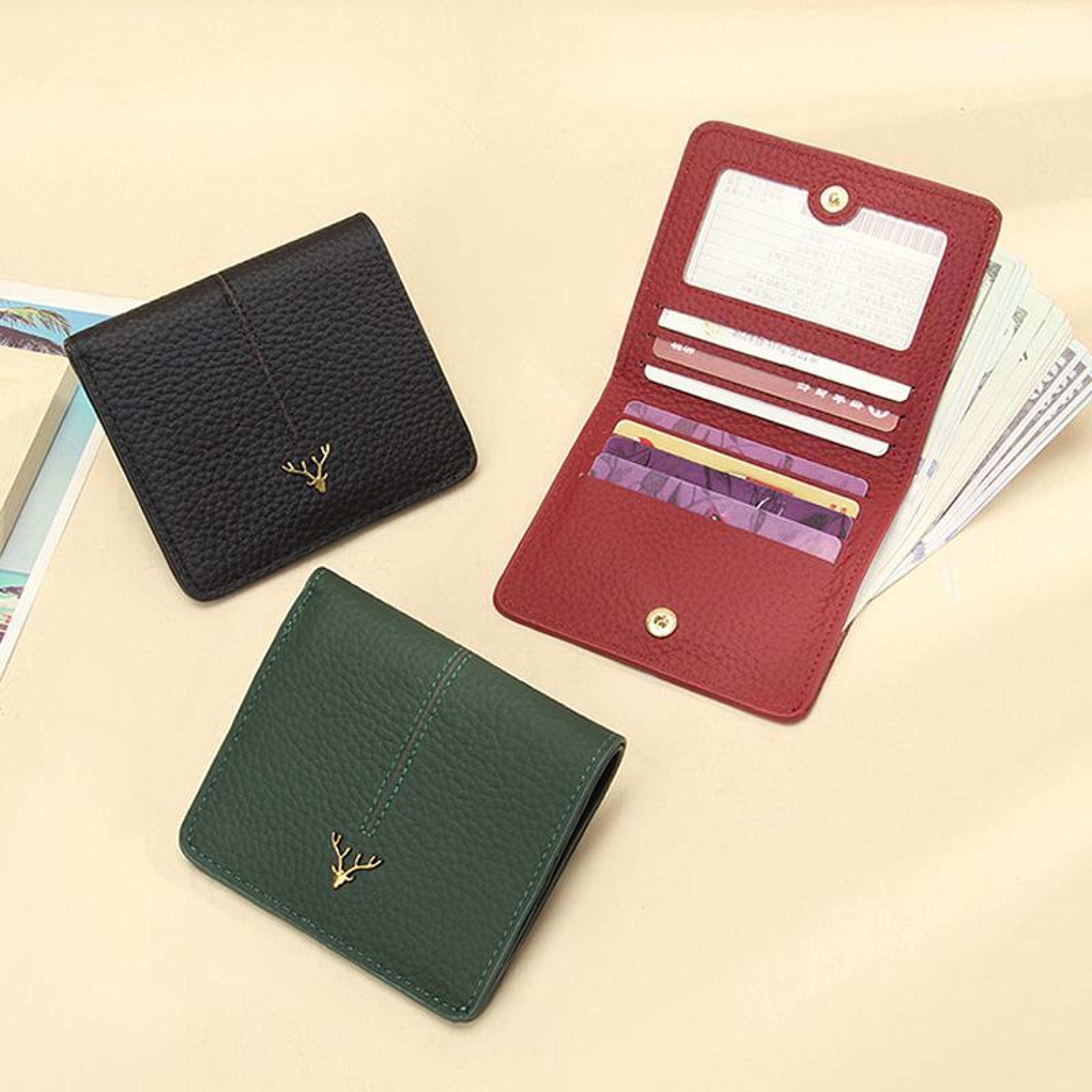 slim women's leather wallet ultra thin card holder wallet with coin pocket and billfold