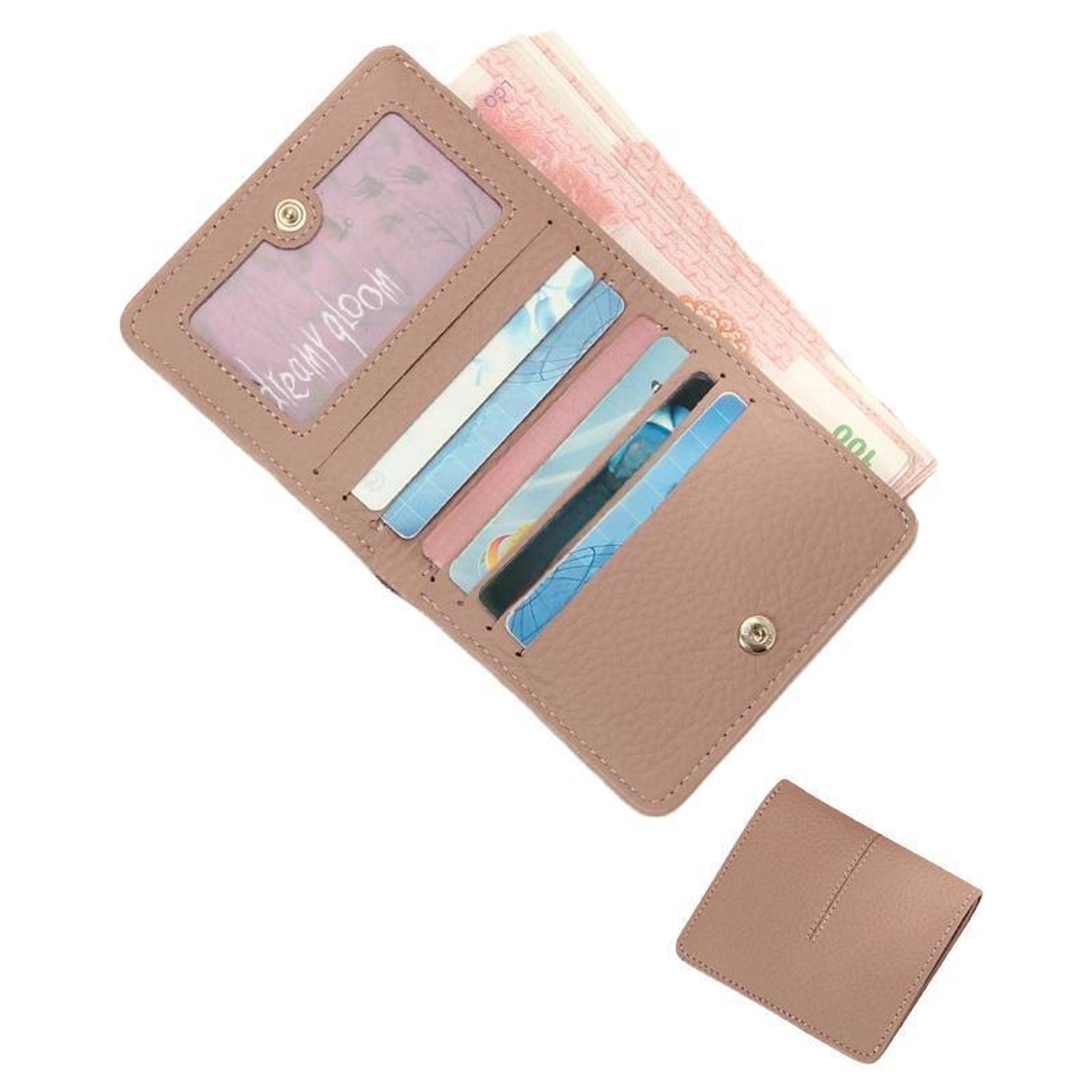 ultra thin womens wallet slim leather card holder with coin pocket and snap closure