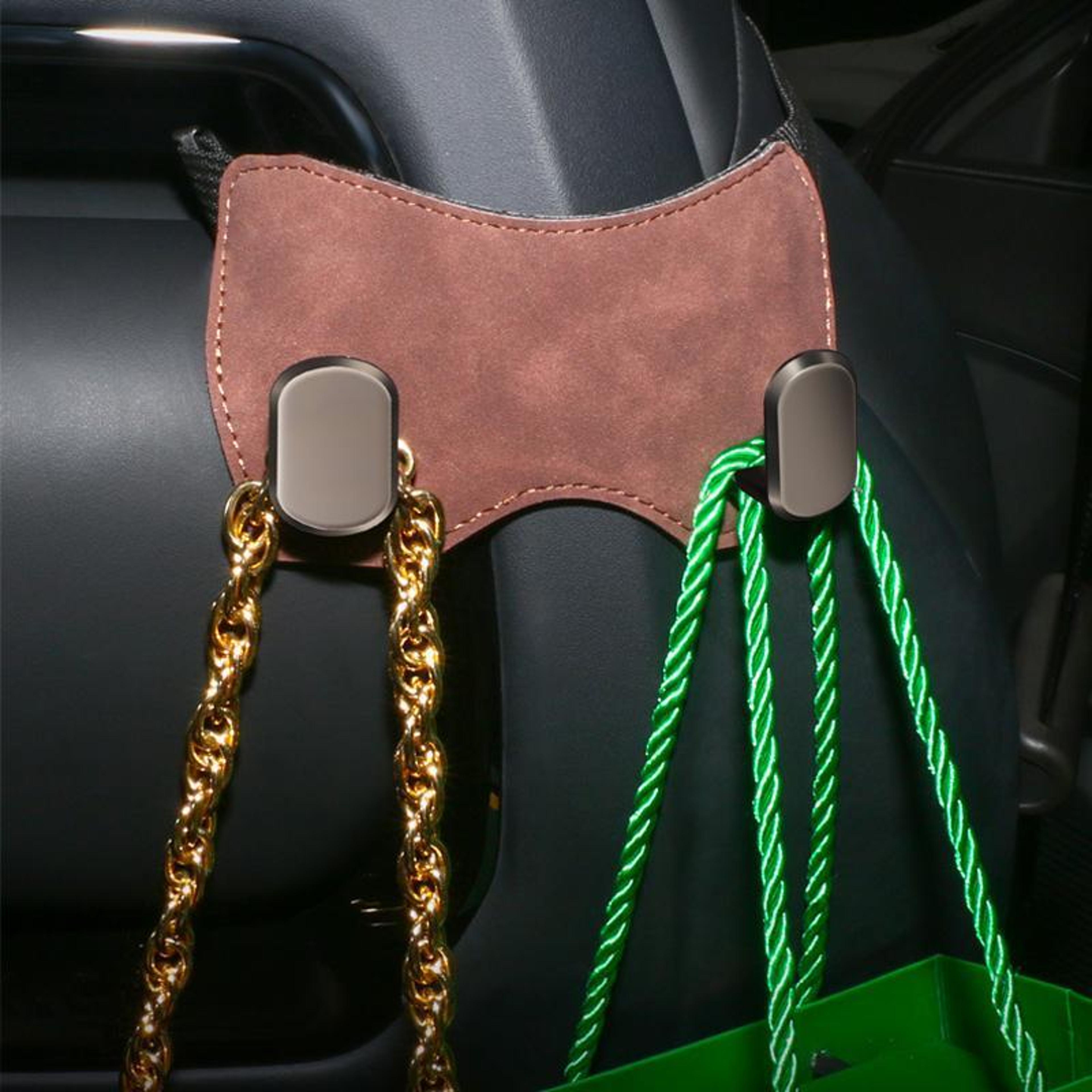 luxury fur car seat storage hook with 360° rotating double metal hooks for one-piece sports headrests