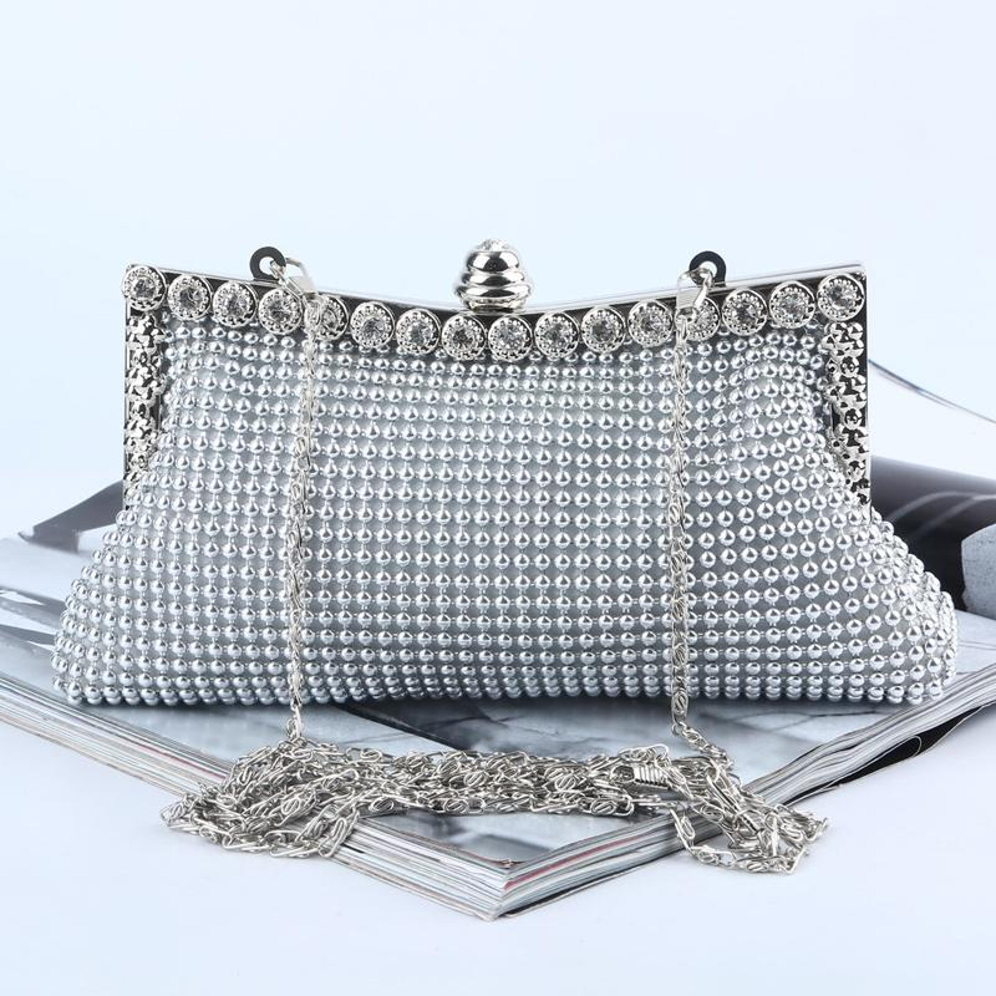luxury rhinestone evening clutch satin banquet handbag with detachable chain for weddings and parties