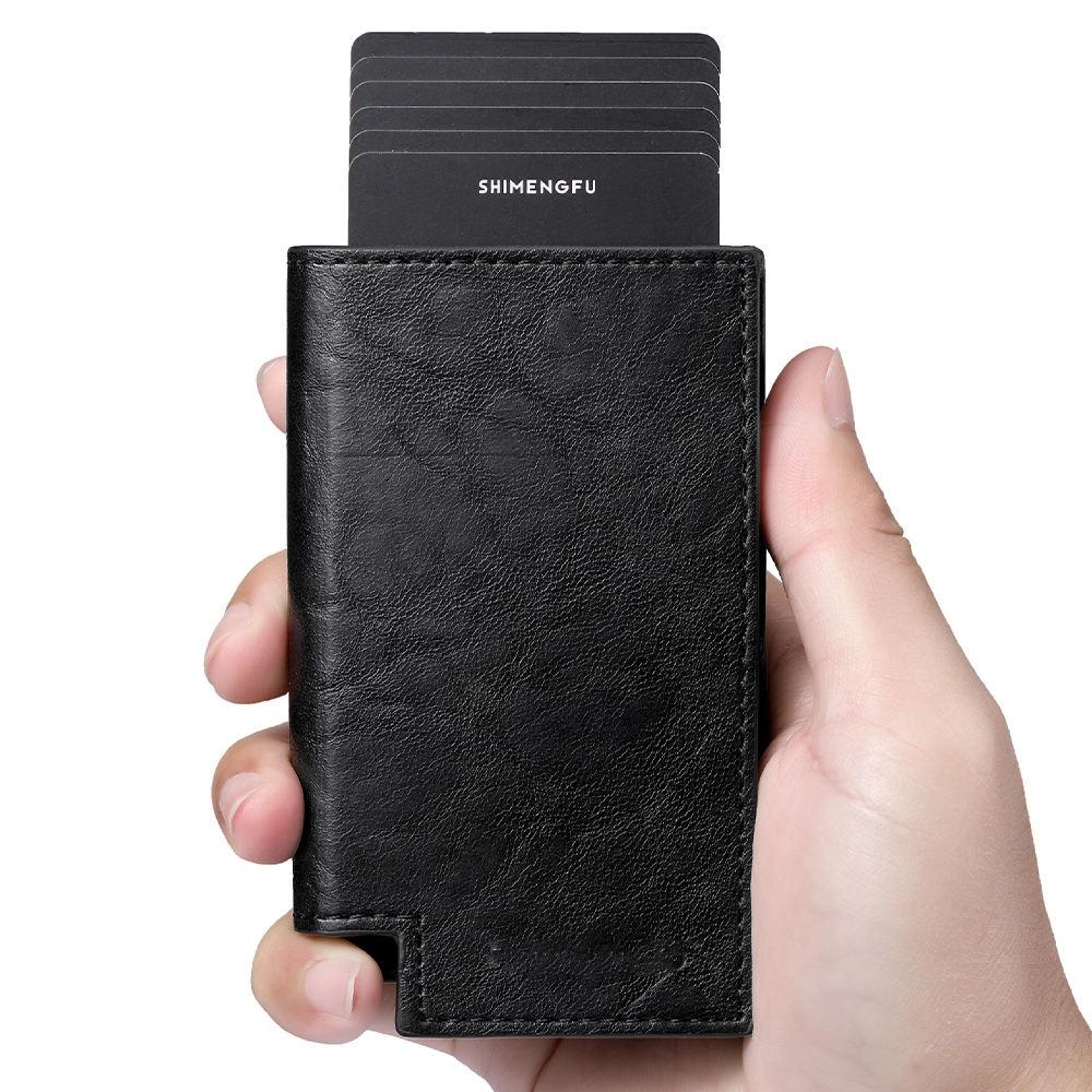 rfid wallet pop up card holder minimalist bifold wallet with leather metal card case