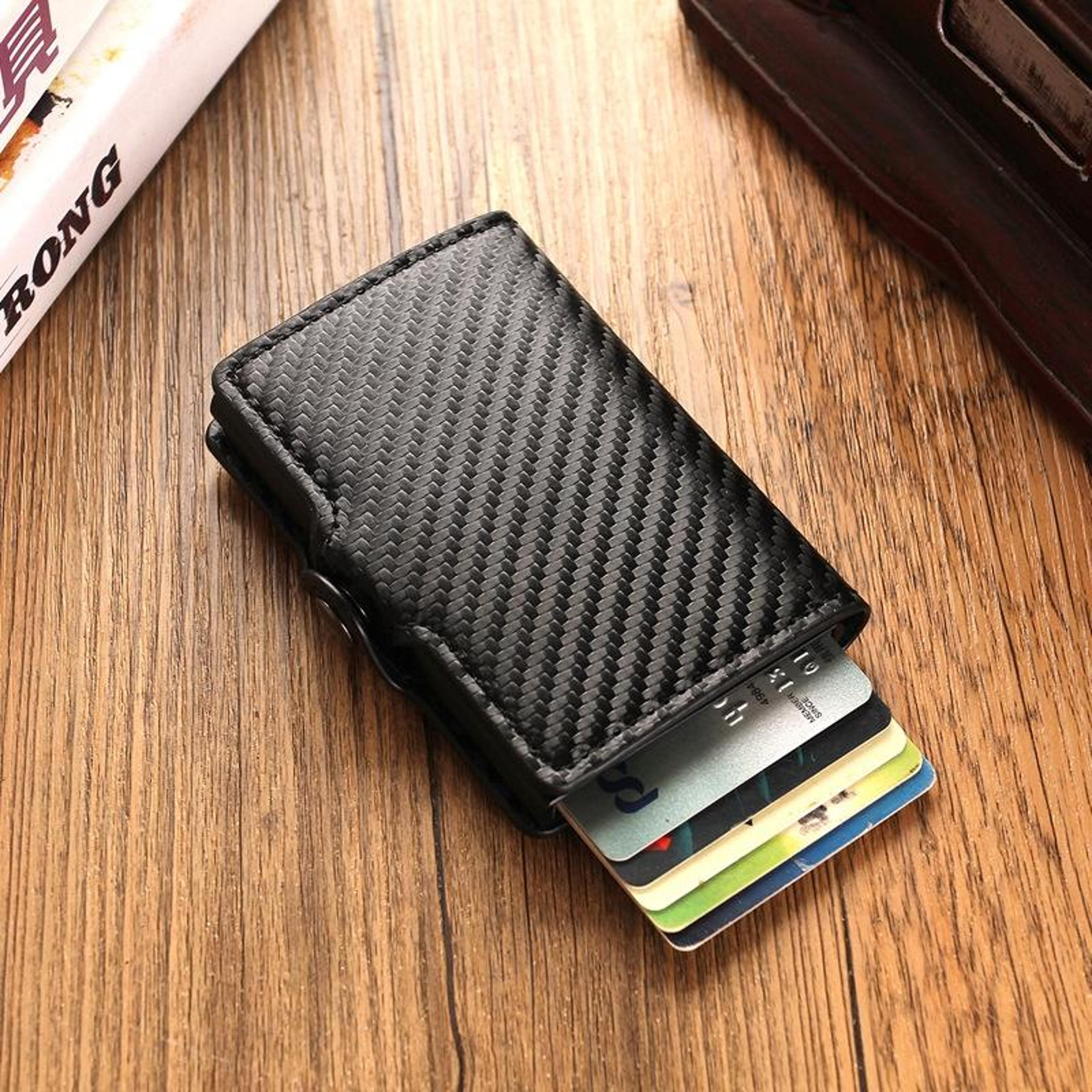 rfid blocking pu leather card holder wallet with metal case multi card organizer