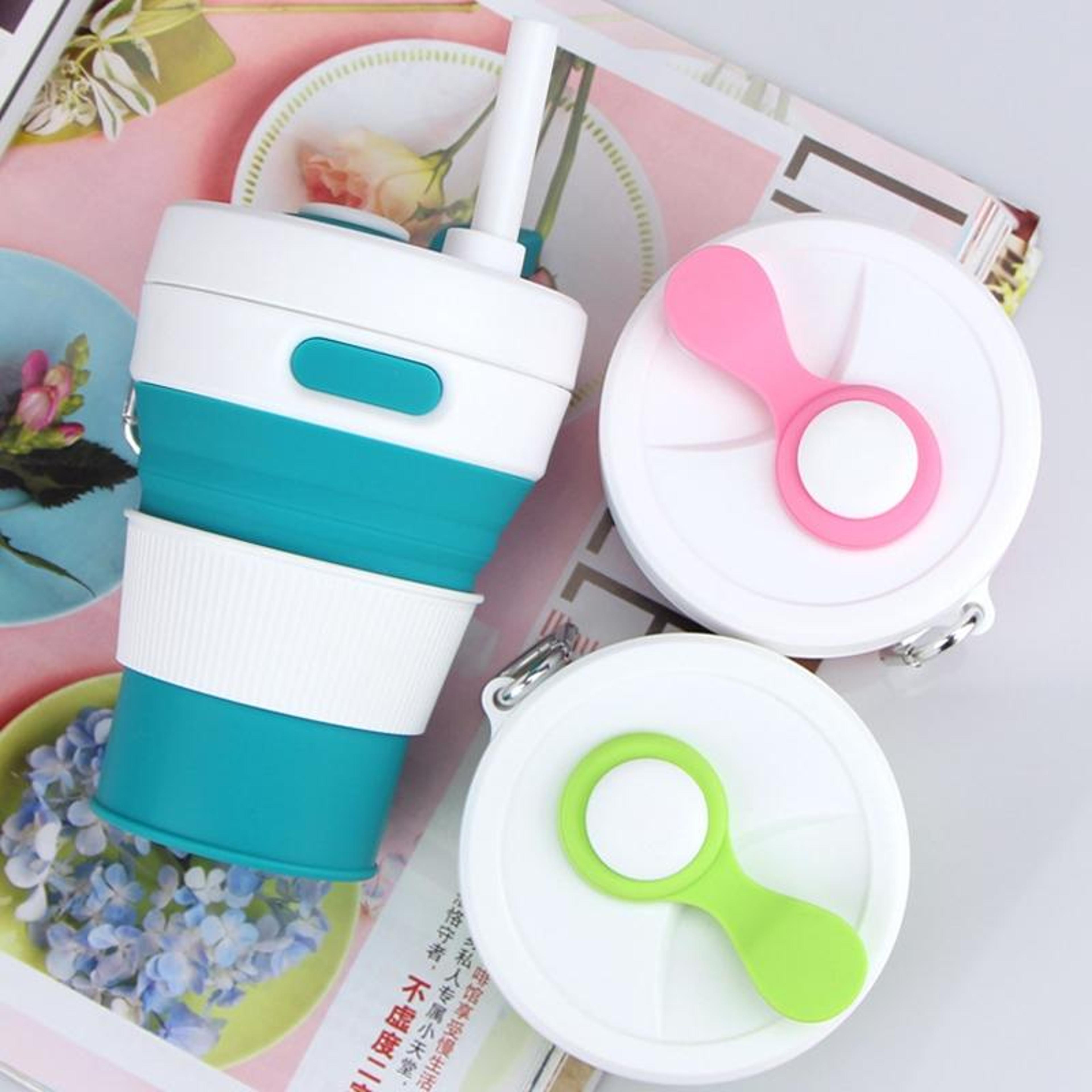 350ml collapsible silicone cup with straw leakproof portable travel mug for hot and cold drinks