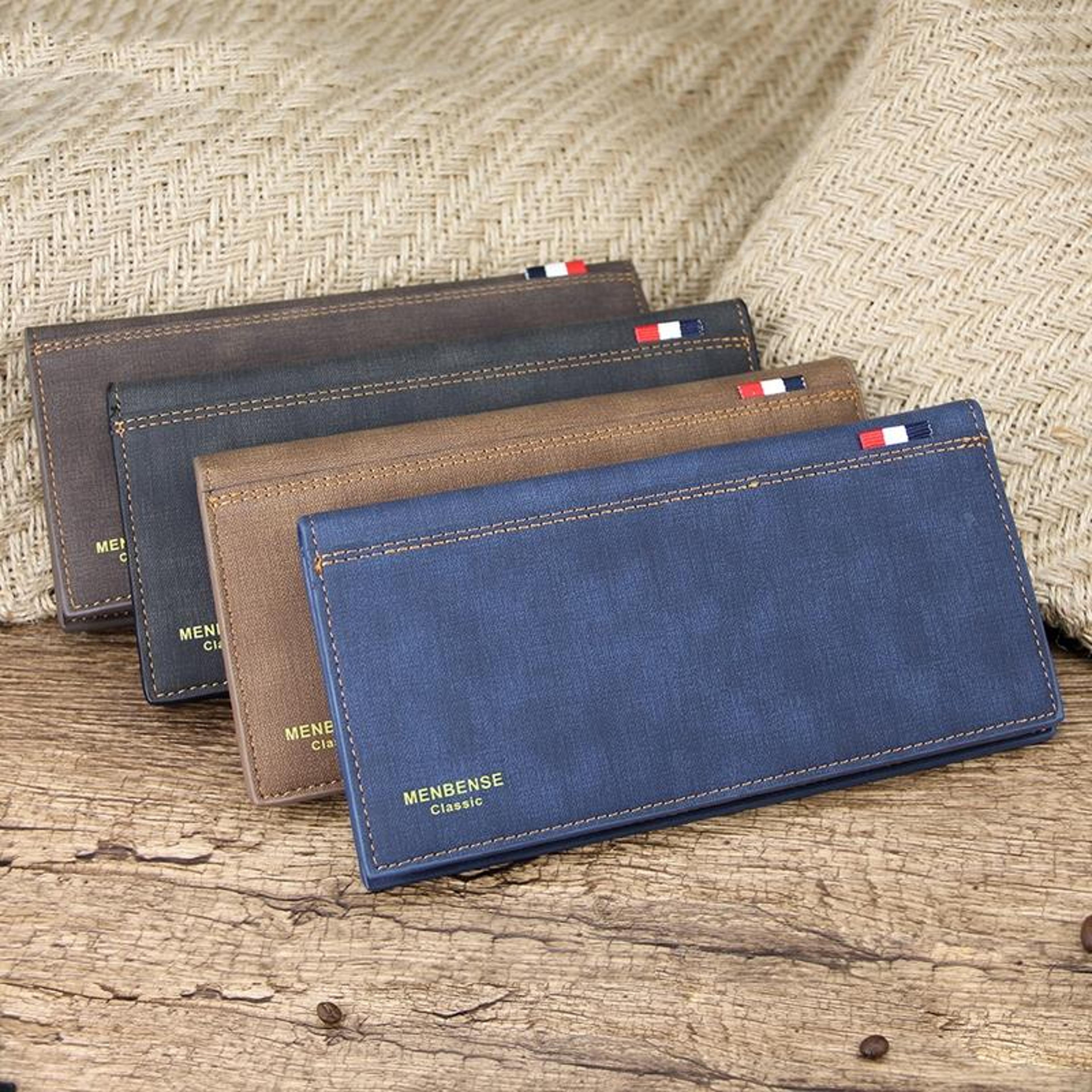 large capacity trifold pu leather long men's wallet with zipper coin pocket