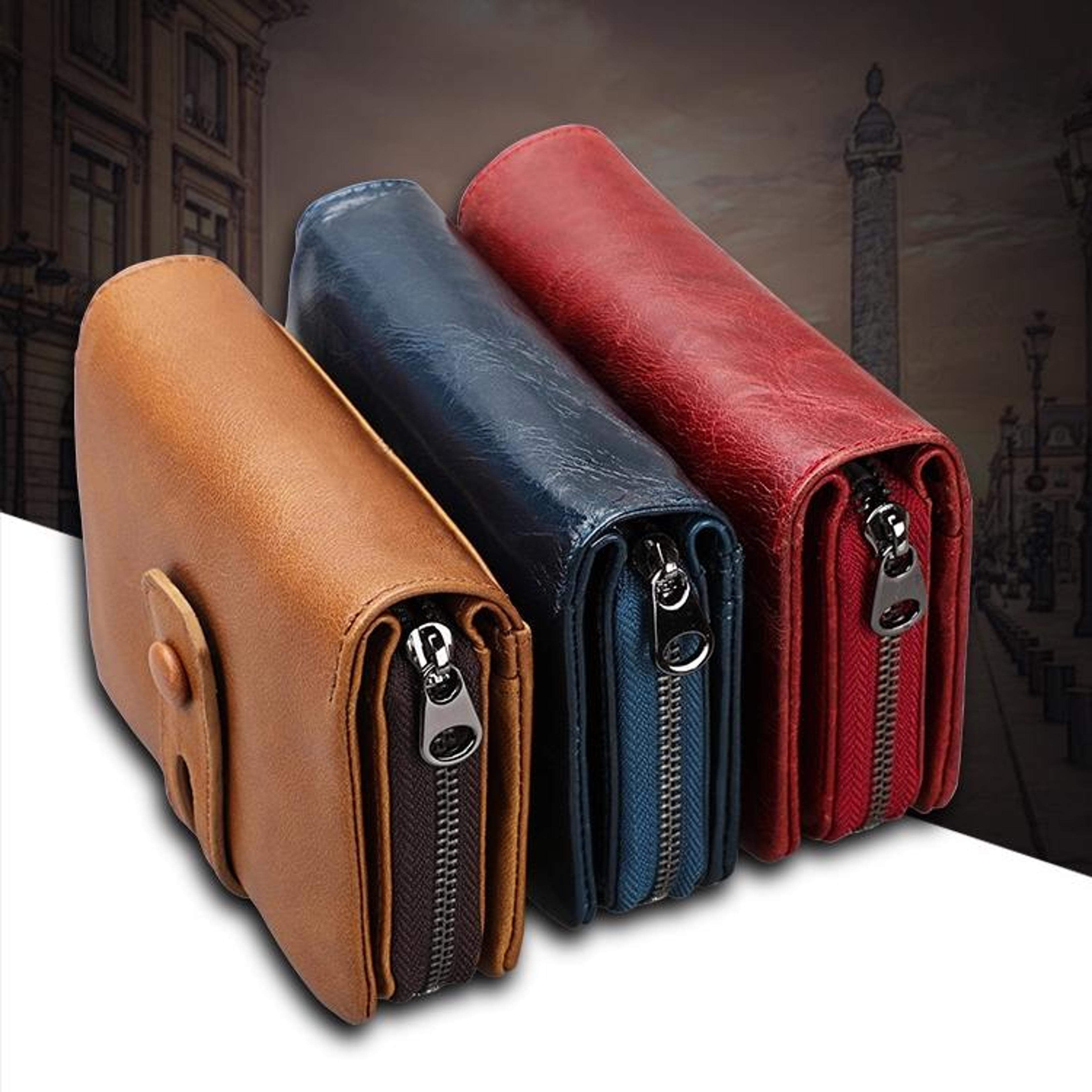 rfid blocking crazy horse leather zipper wallet for men and women with large capacity