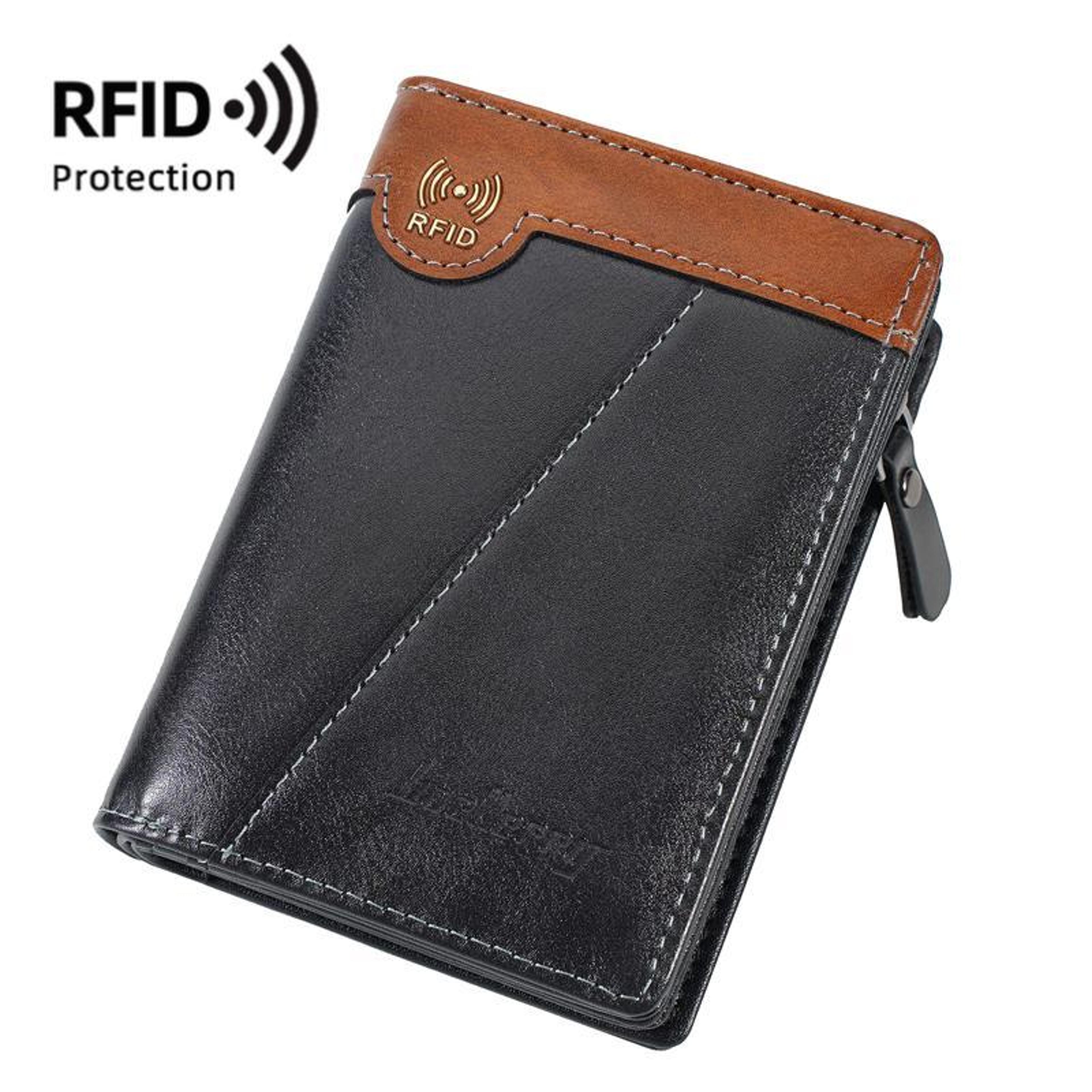 vintage rfid wallet for men compact pu leather multi card holder with zipper coin pocket