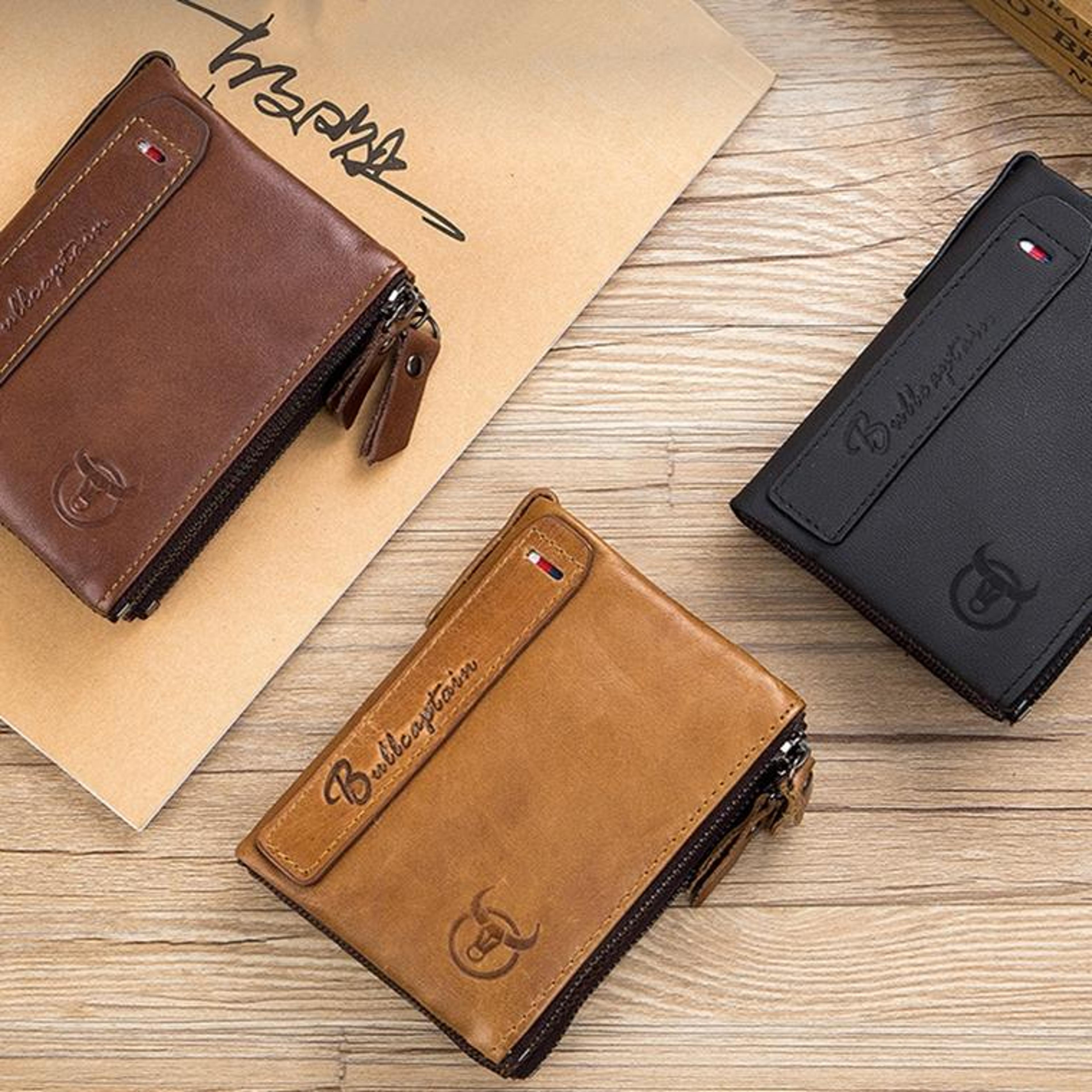 retro genuine leather wallet rfid blocking bifold card holder with zipper coin pocket