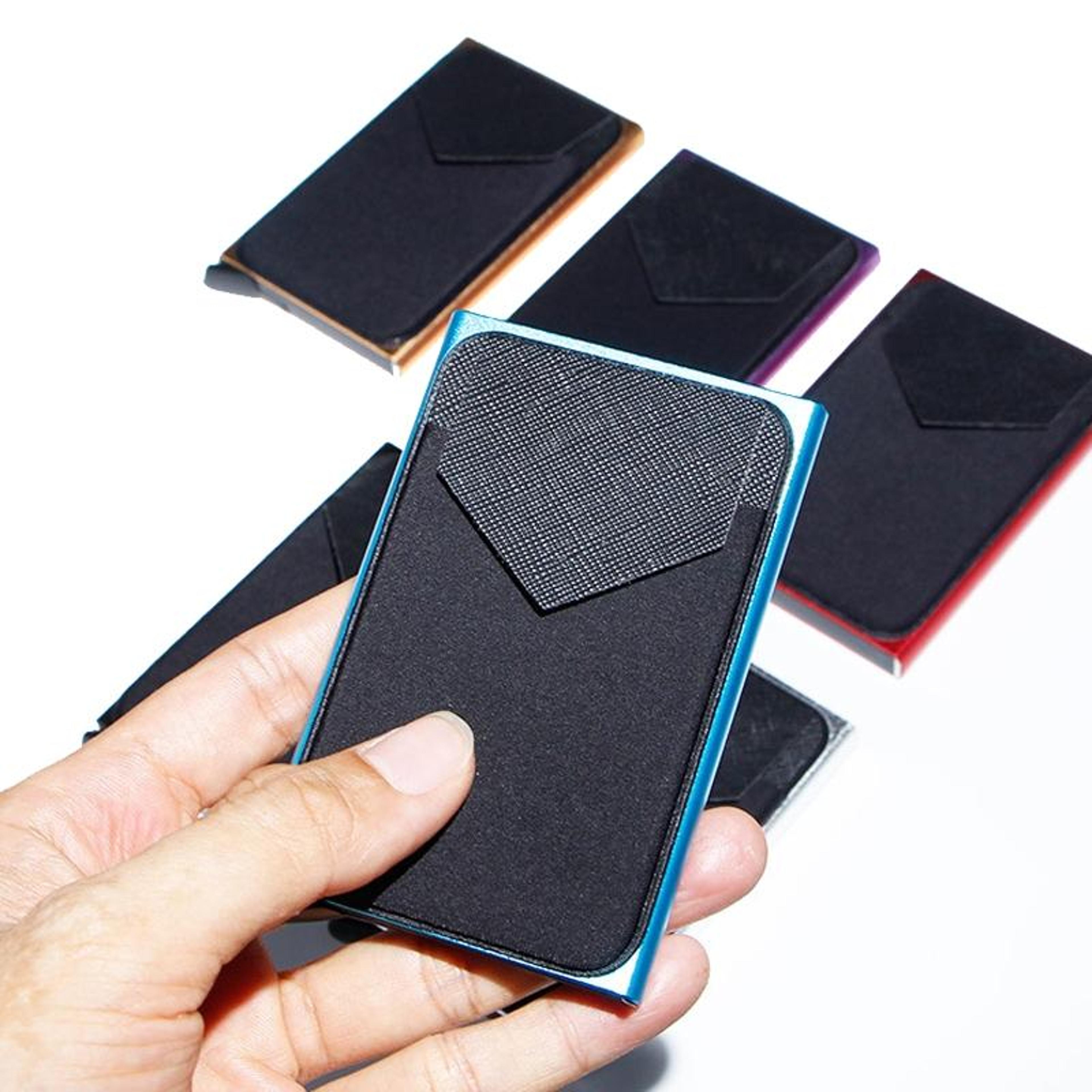 rfid blocking pop up card holder slim aluminum wallet with lycra cash pocket