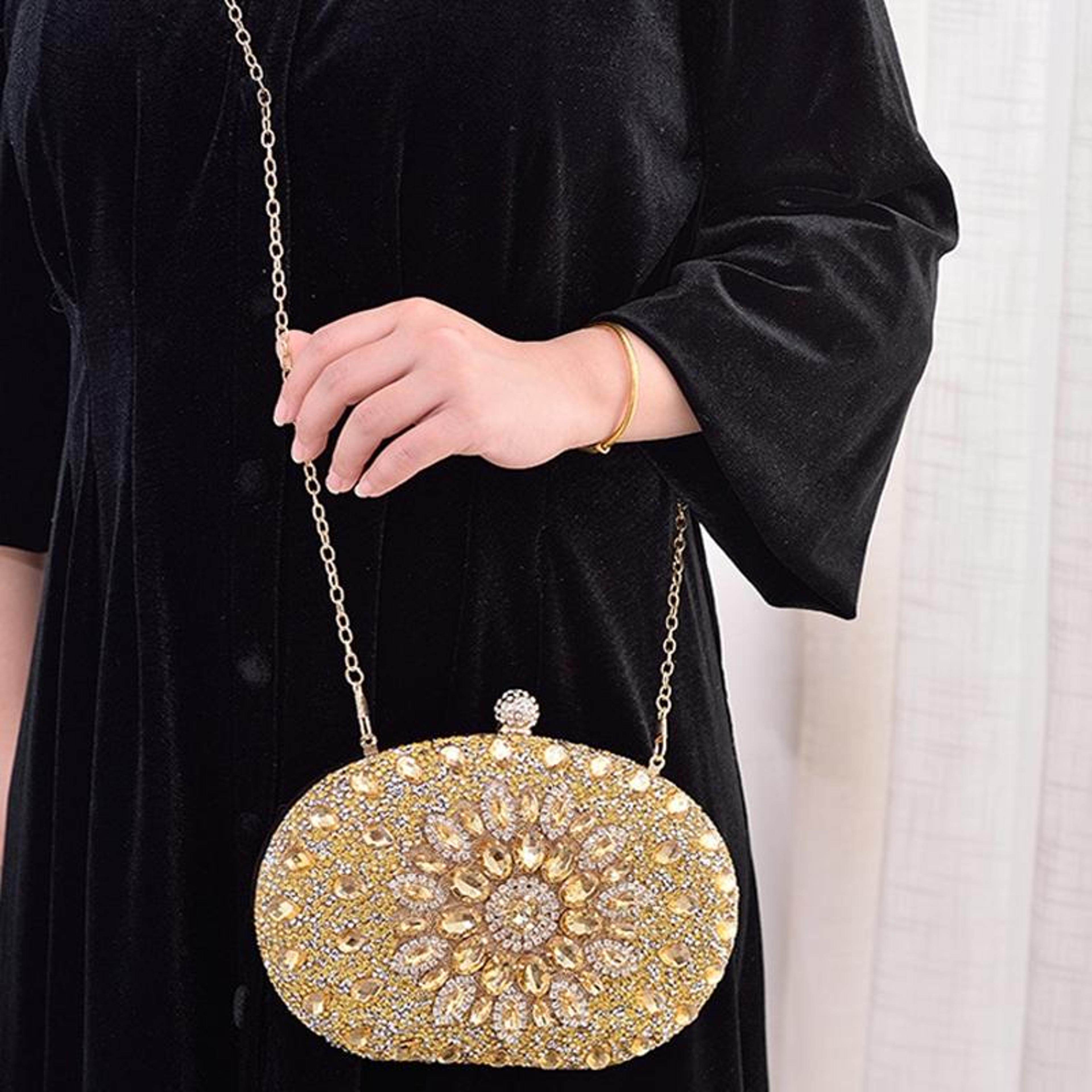luxury diamond evening clutch oval sunflower clutch purse for wedding party and formal events