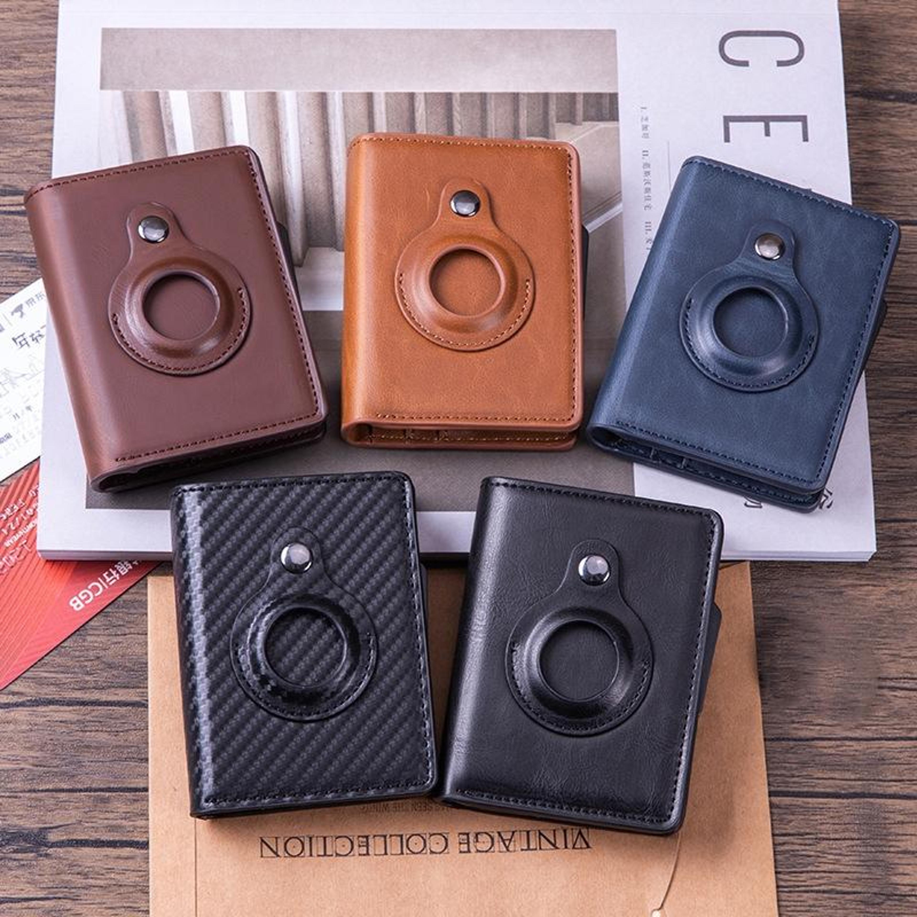 rfid blocking airtag wallet card holder slim pu leather card case for airtag 1st and 2nd gen