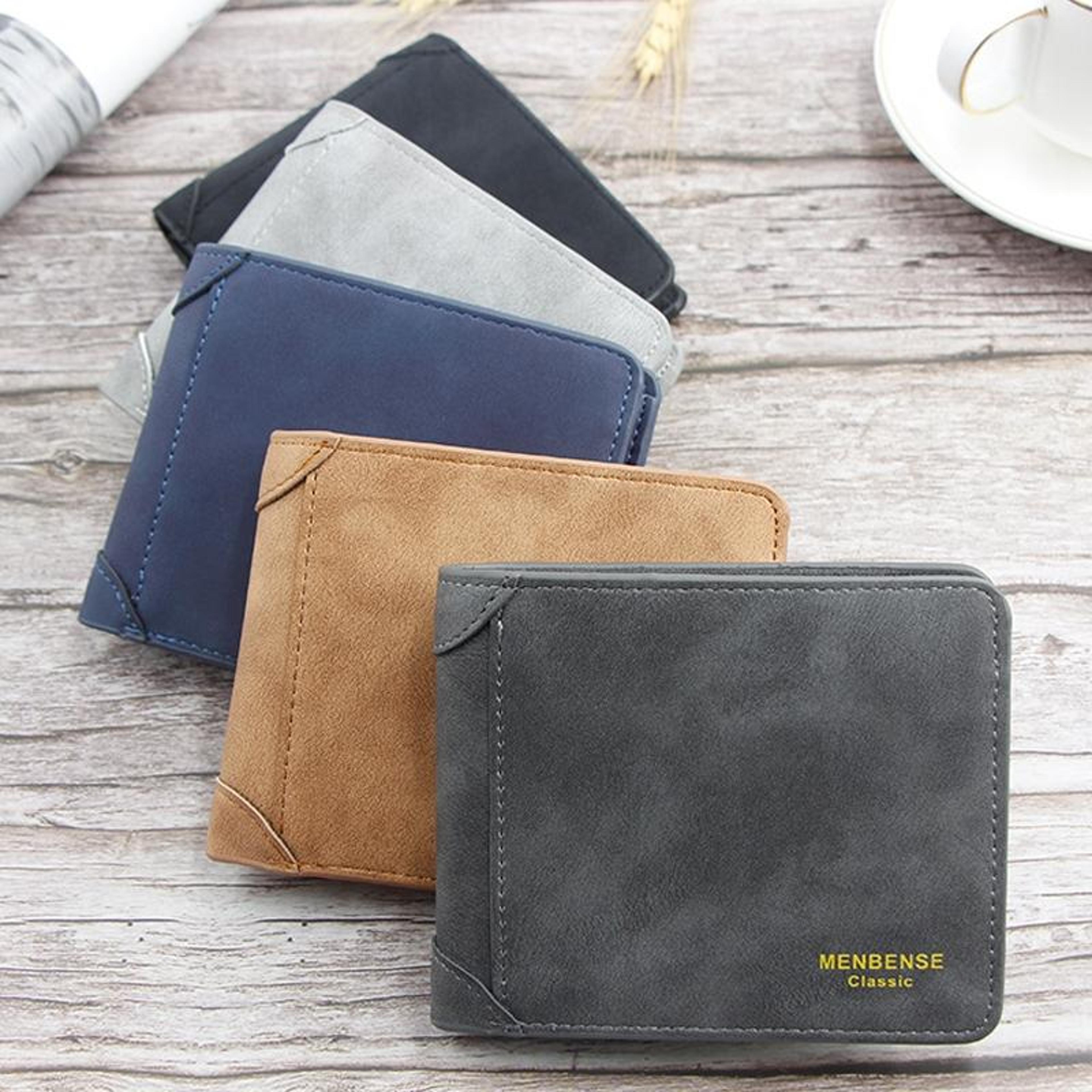 large capacity mens bifold wallet slim pu leather wallet with coin zipper and id window