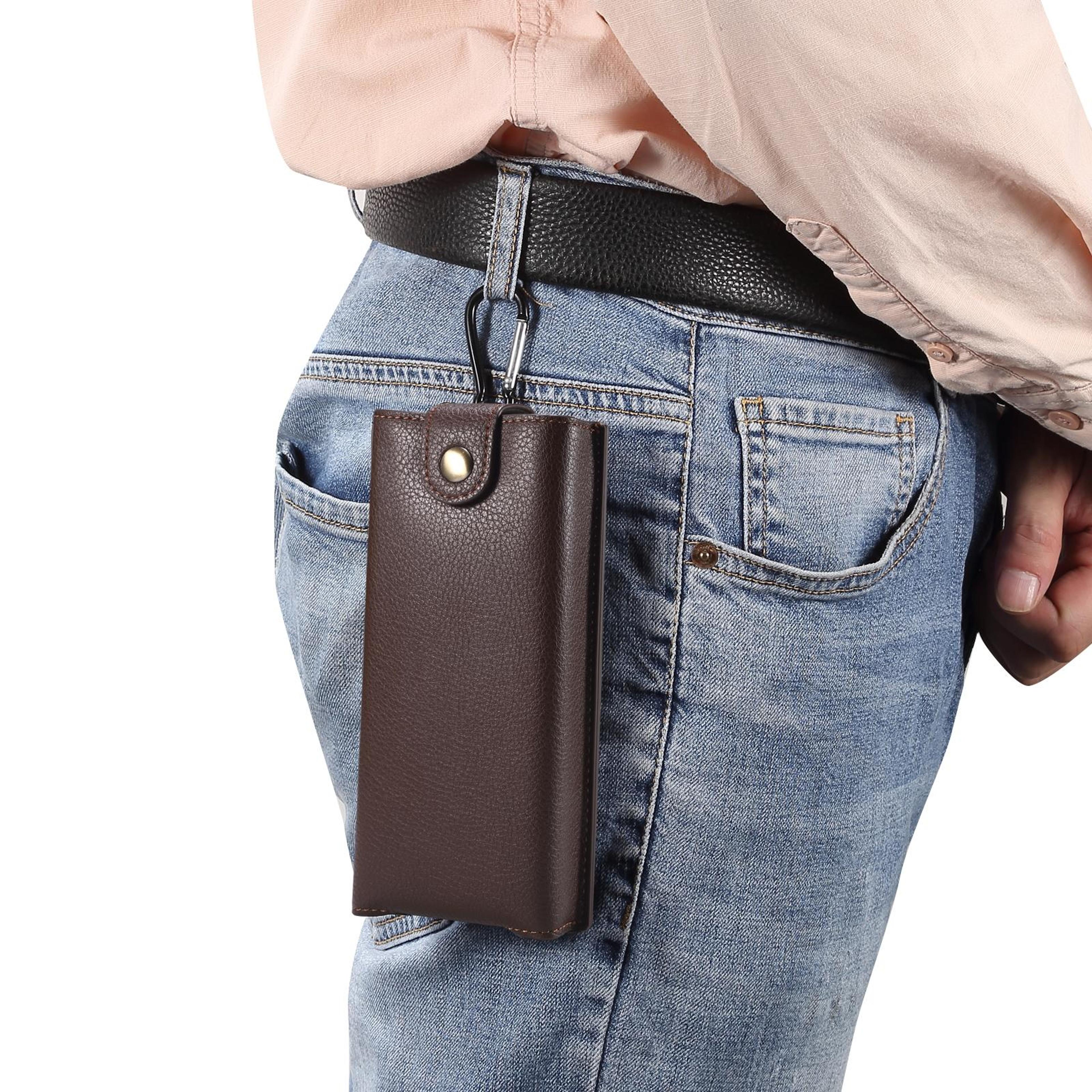 premium litchi folding phone holster and leather waist pouch