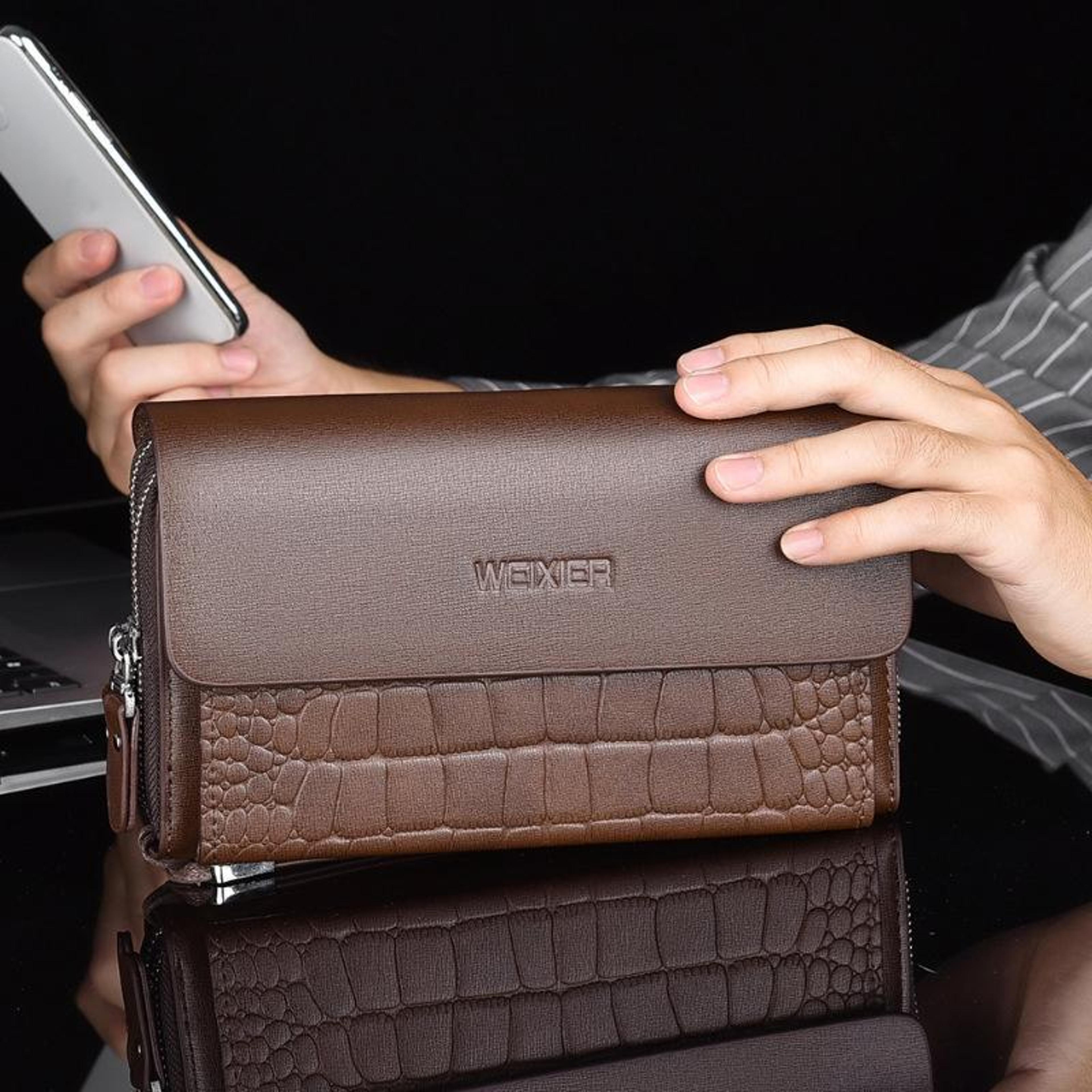 men's anti-theft organizer clutch bag with multi-card wristlet strap