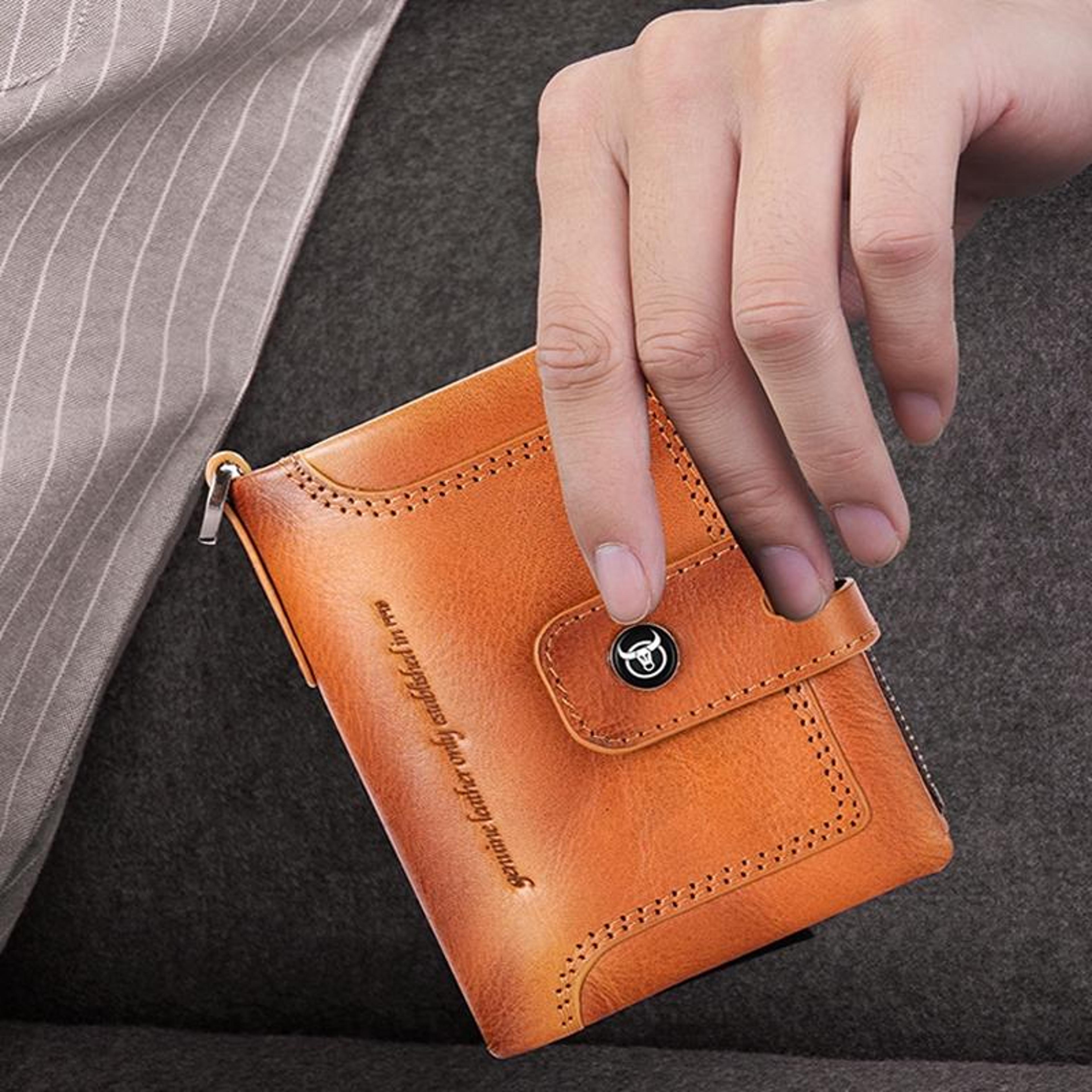 genuine cowhide leather rfid blocking wallet multi slot vertical card holder