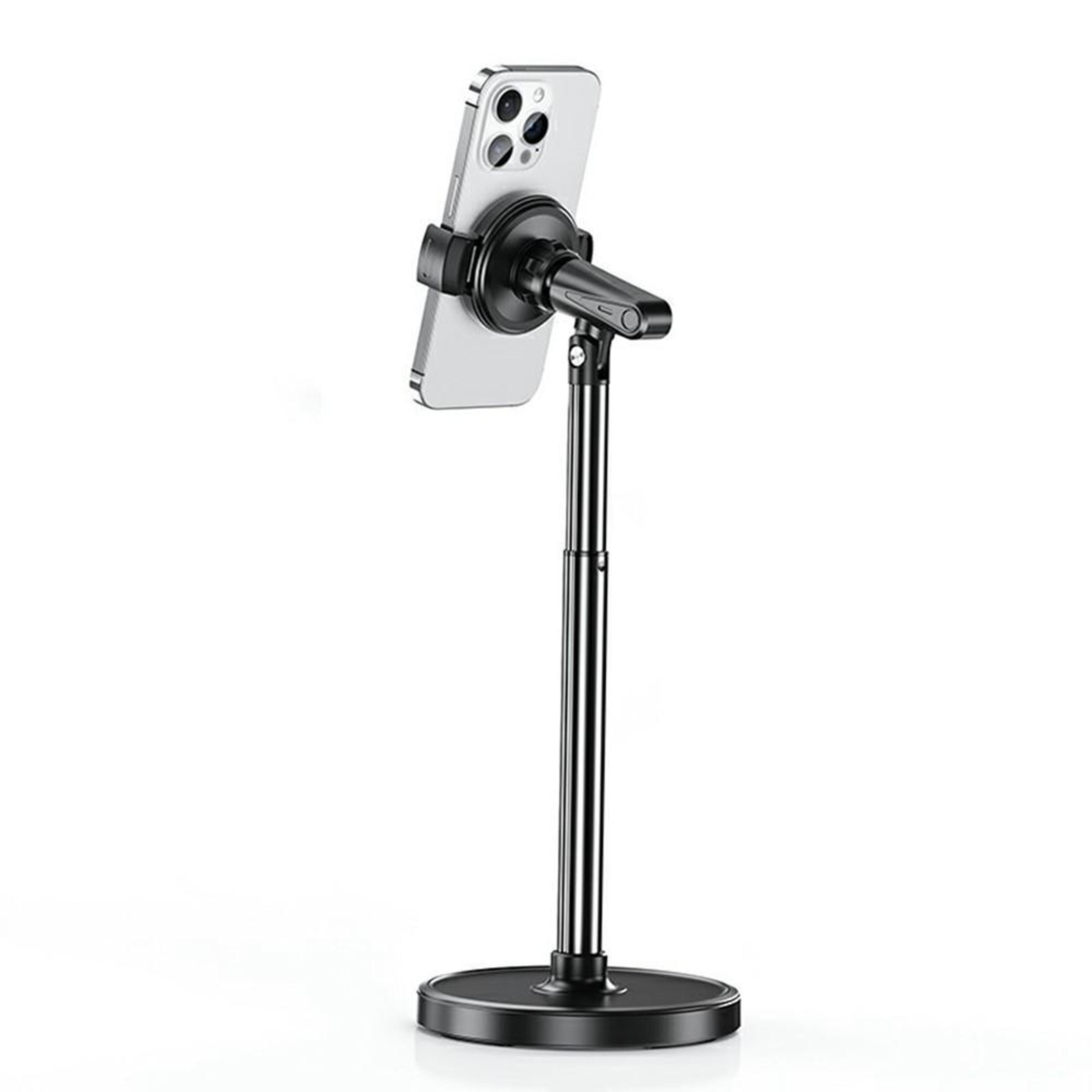 t16 adjustable phone stand with 360 rotating mount and extended height for desk recording