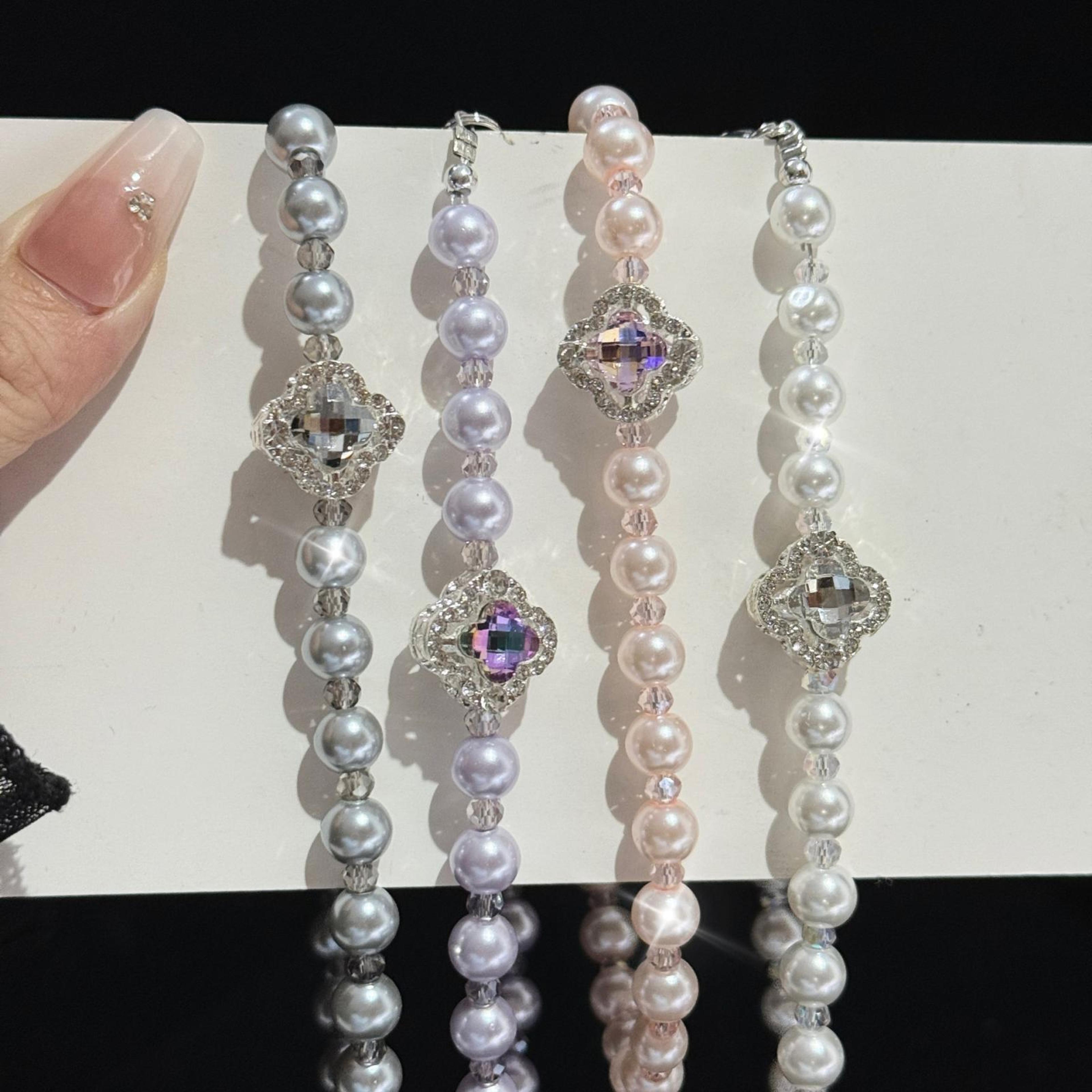 rhinestone flower pearl phone lanyard anti-lost crystal beaded phone chain