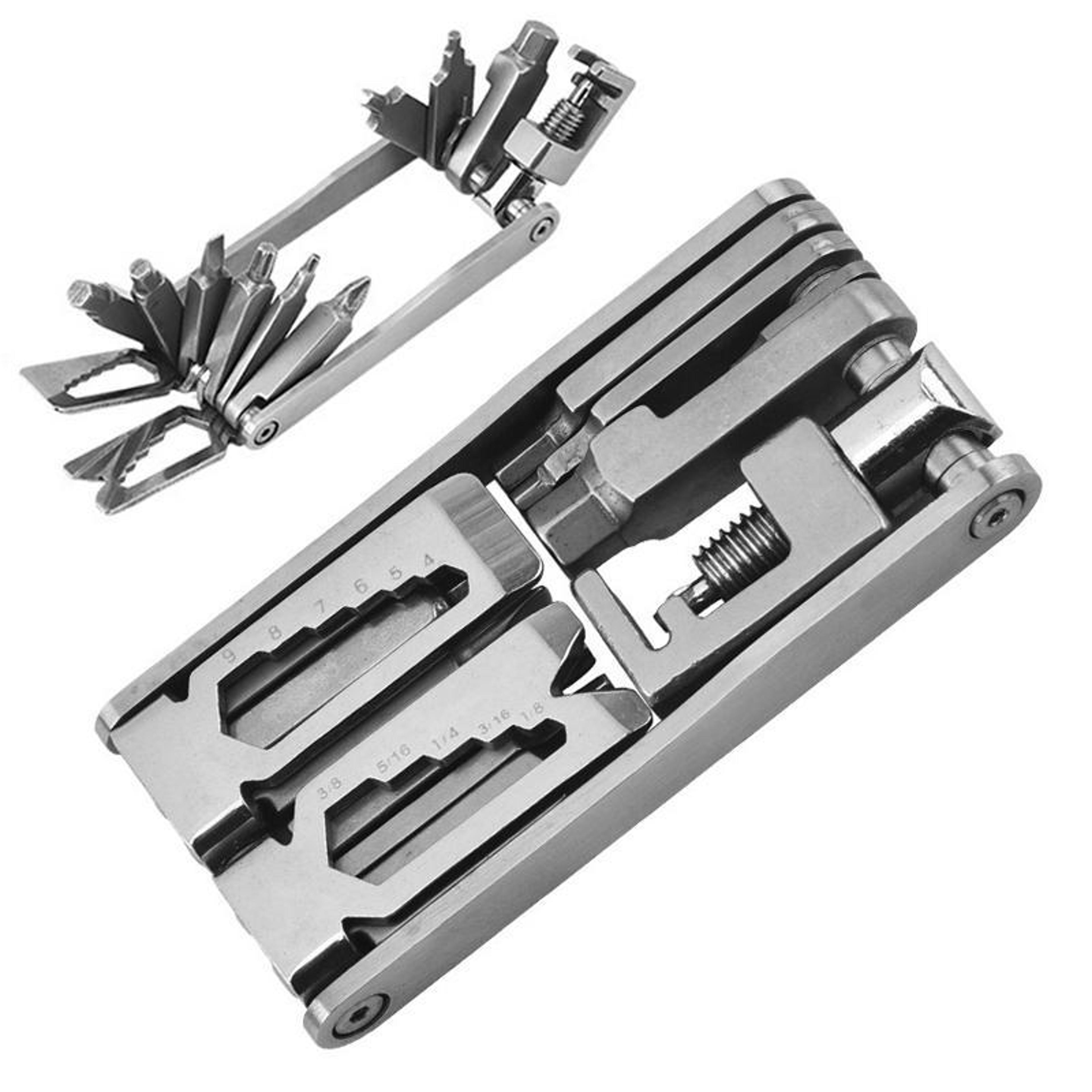15 in 1 bike repair tool kit folding bicycle multi tool with chain wrench stainless steel