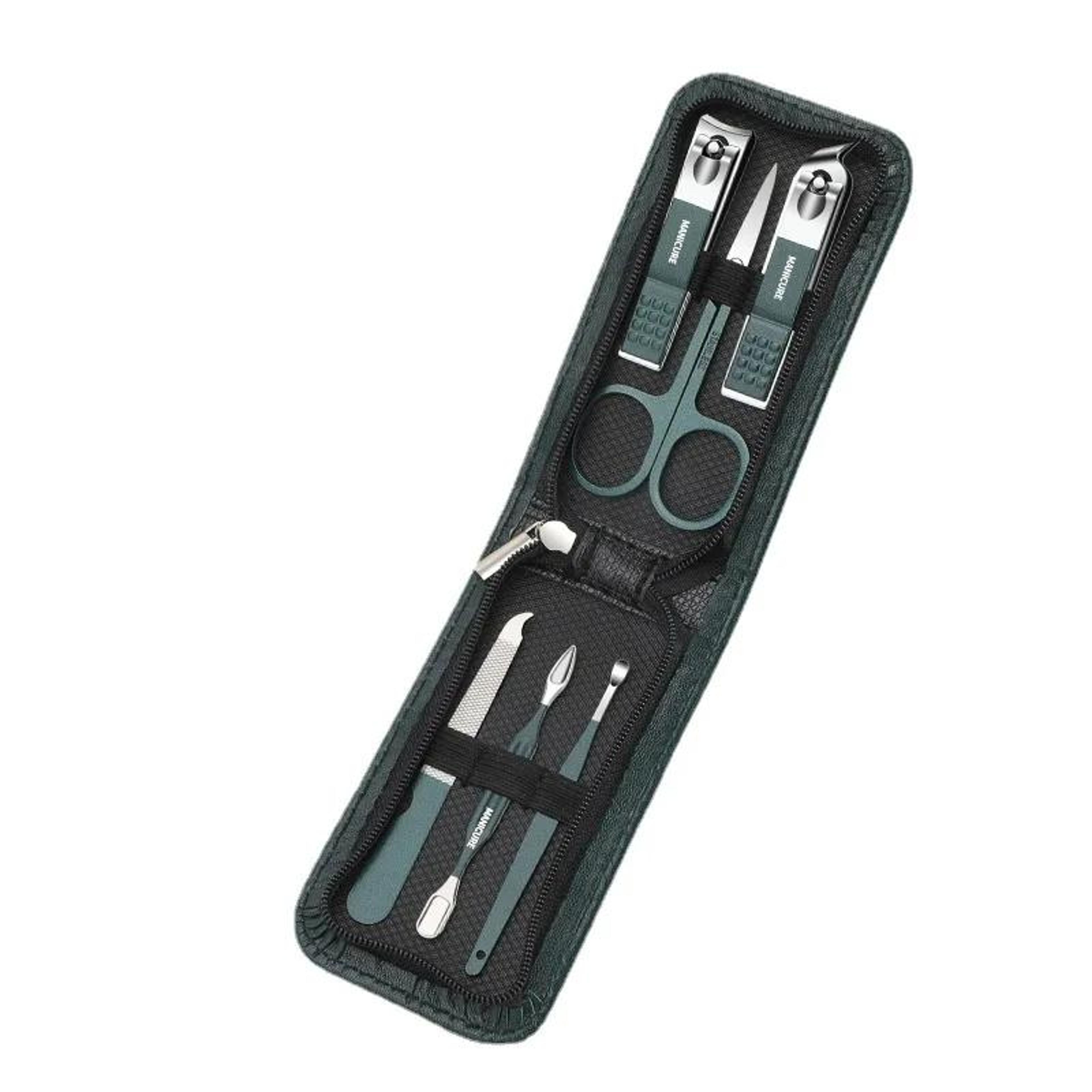 portable nail clipper set 6 piece manicure kit with leather travel case dark green