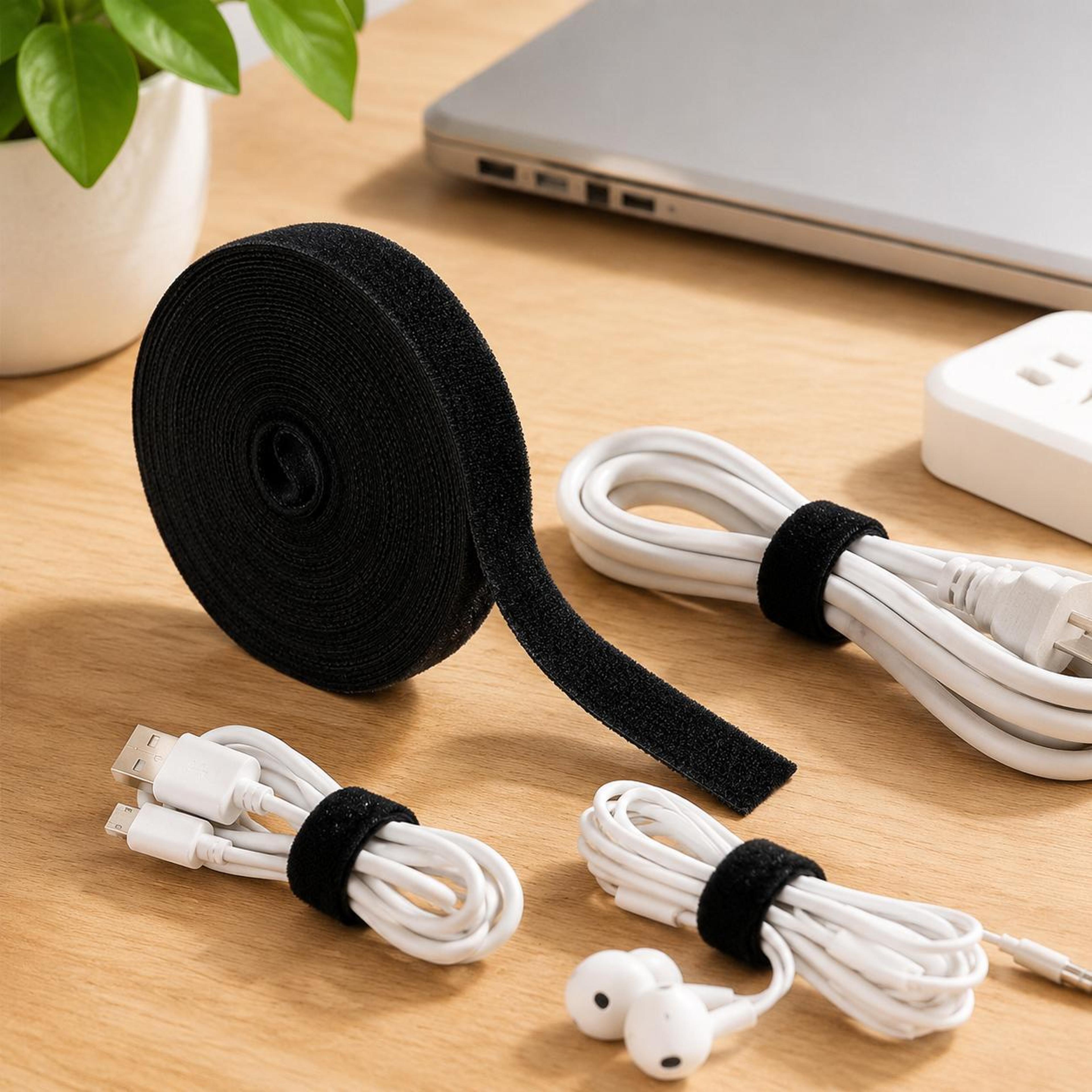 hand-tear hook and loop cable ties roll reusable cable management cord organizer