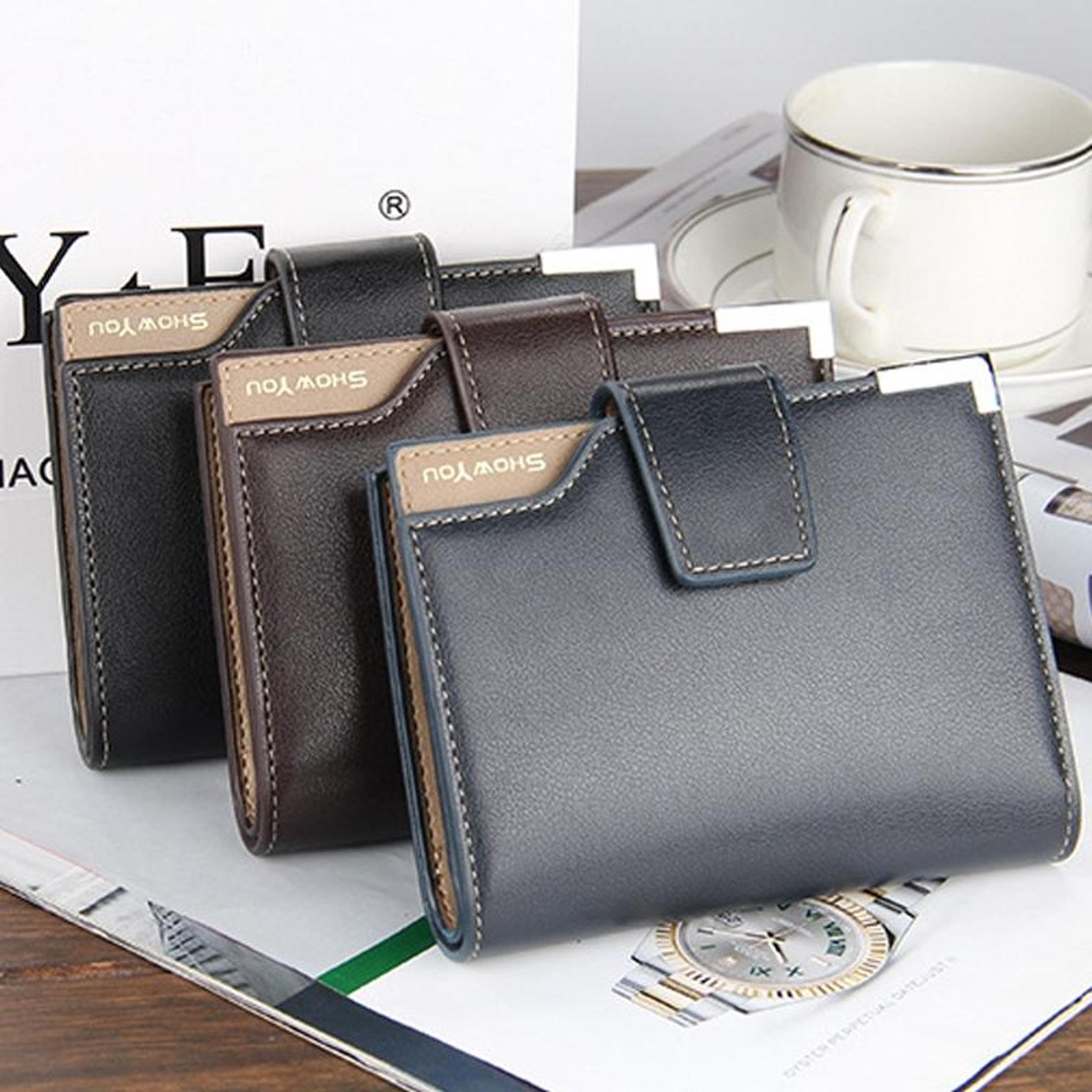 men's trifold wallet with zipper coin pocket pu leather card holder wallet