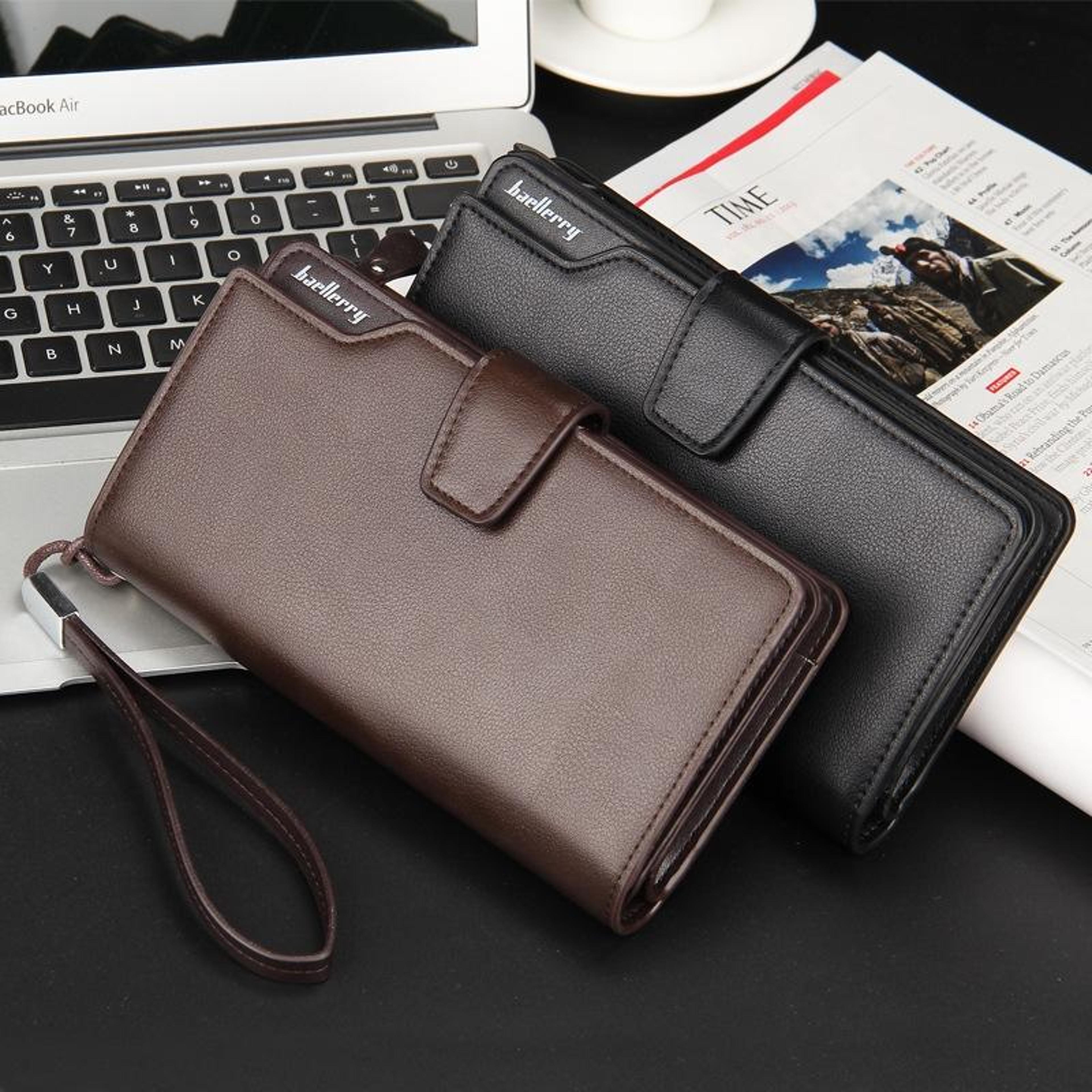 men's long wallet pu leather trifold phone wallet with zipper card holder for men