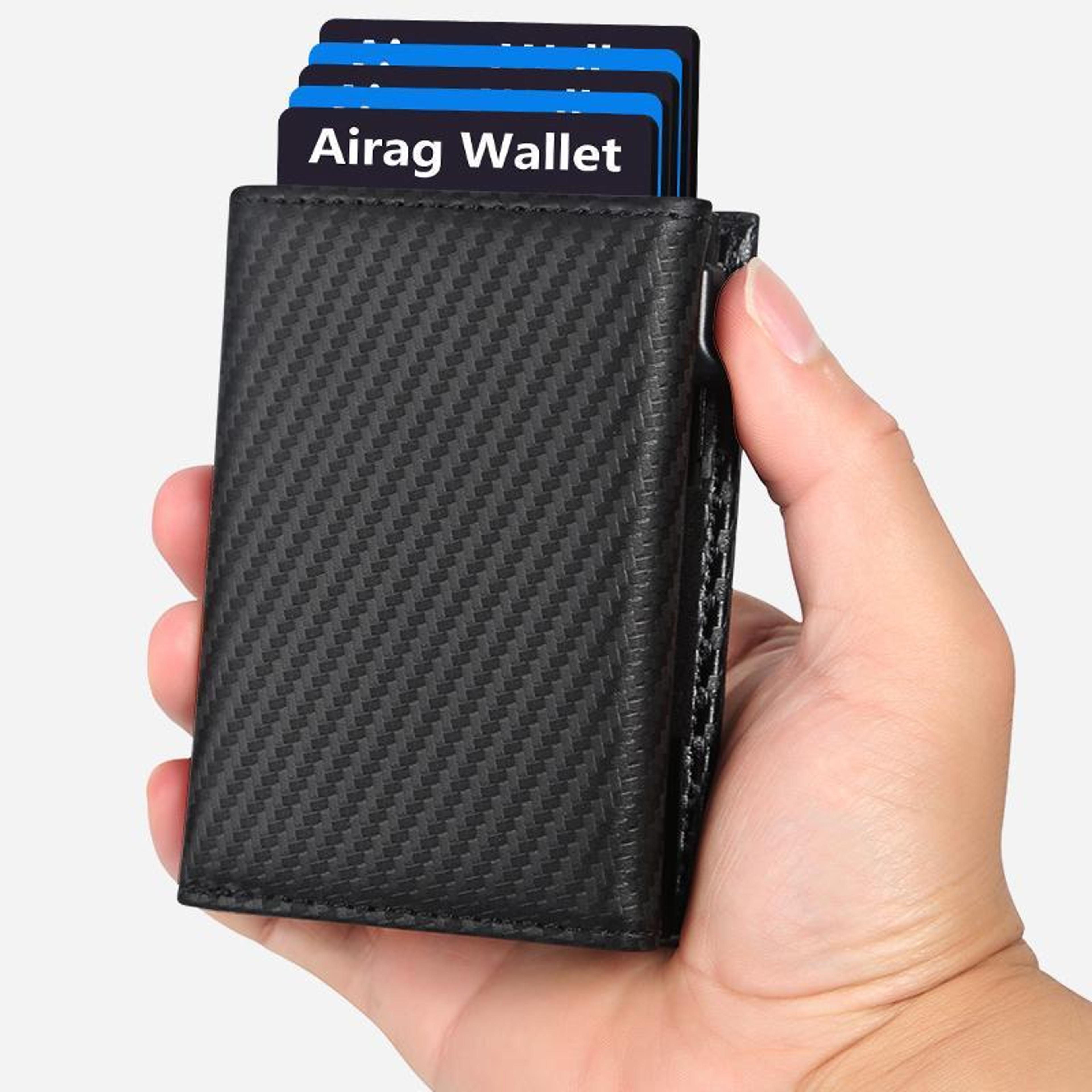 pop up rfid blocking wallet genuine leather aluminum card holder with zipper coin pocket