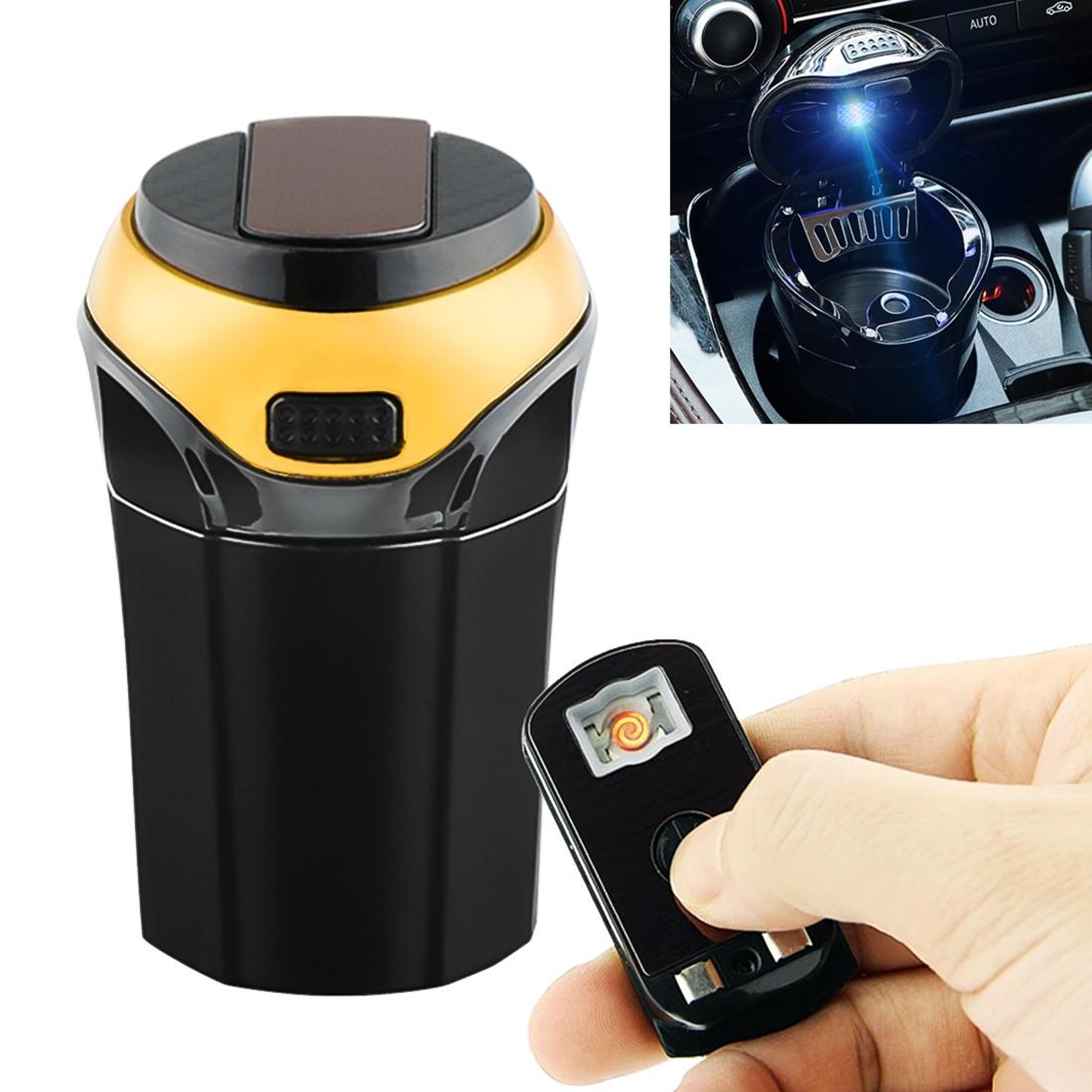 2-in-1 car ashtray & portable car trash can with led light and rechargeable cigarette lighter