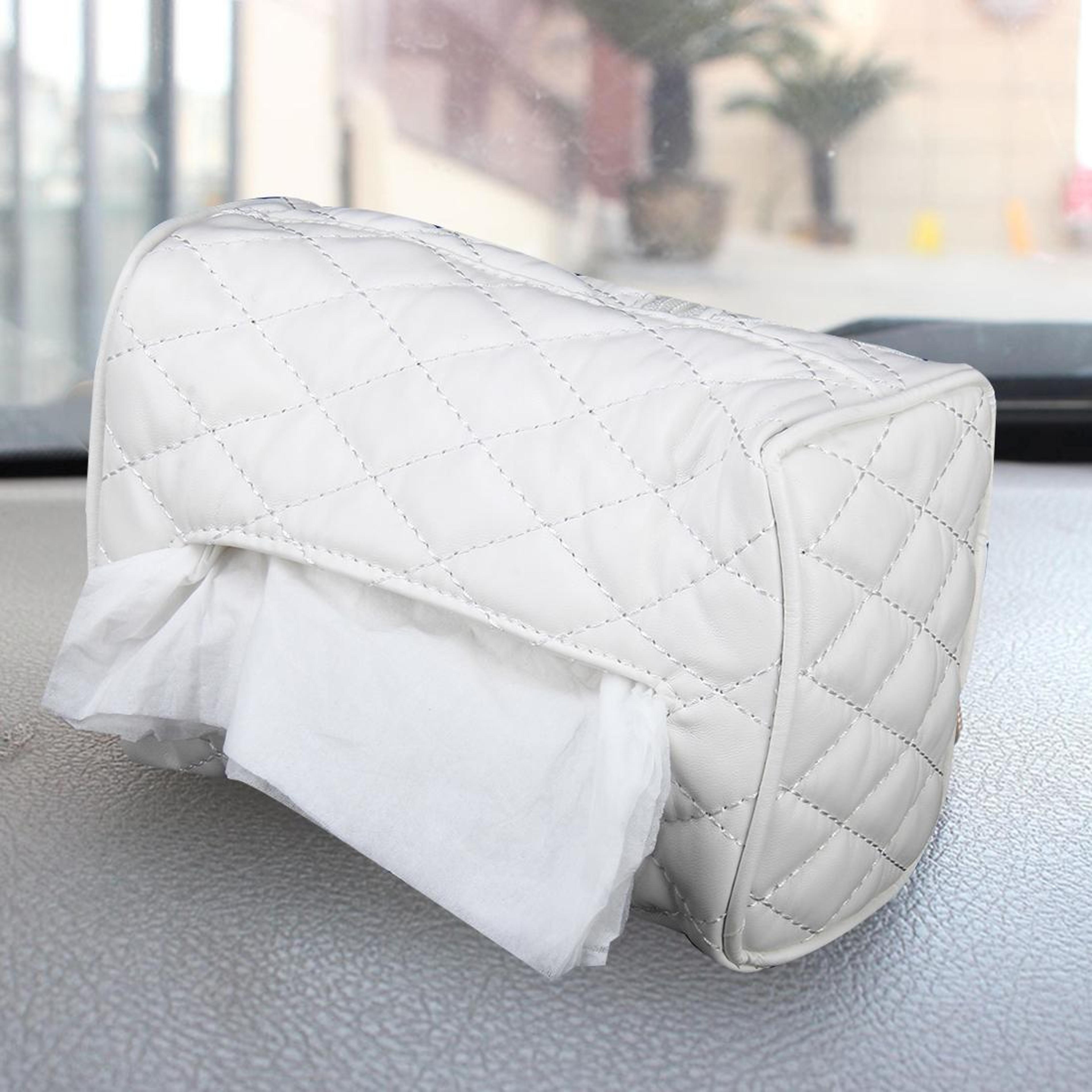 premium car tissue holder leather sun visor & backseat tissue organizer