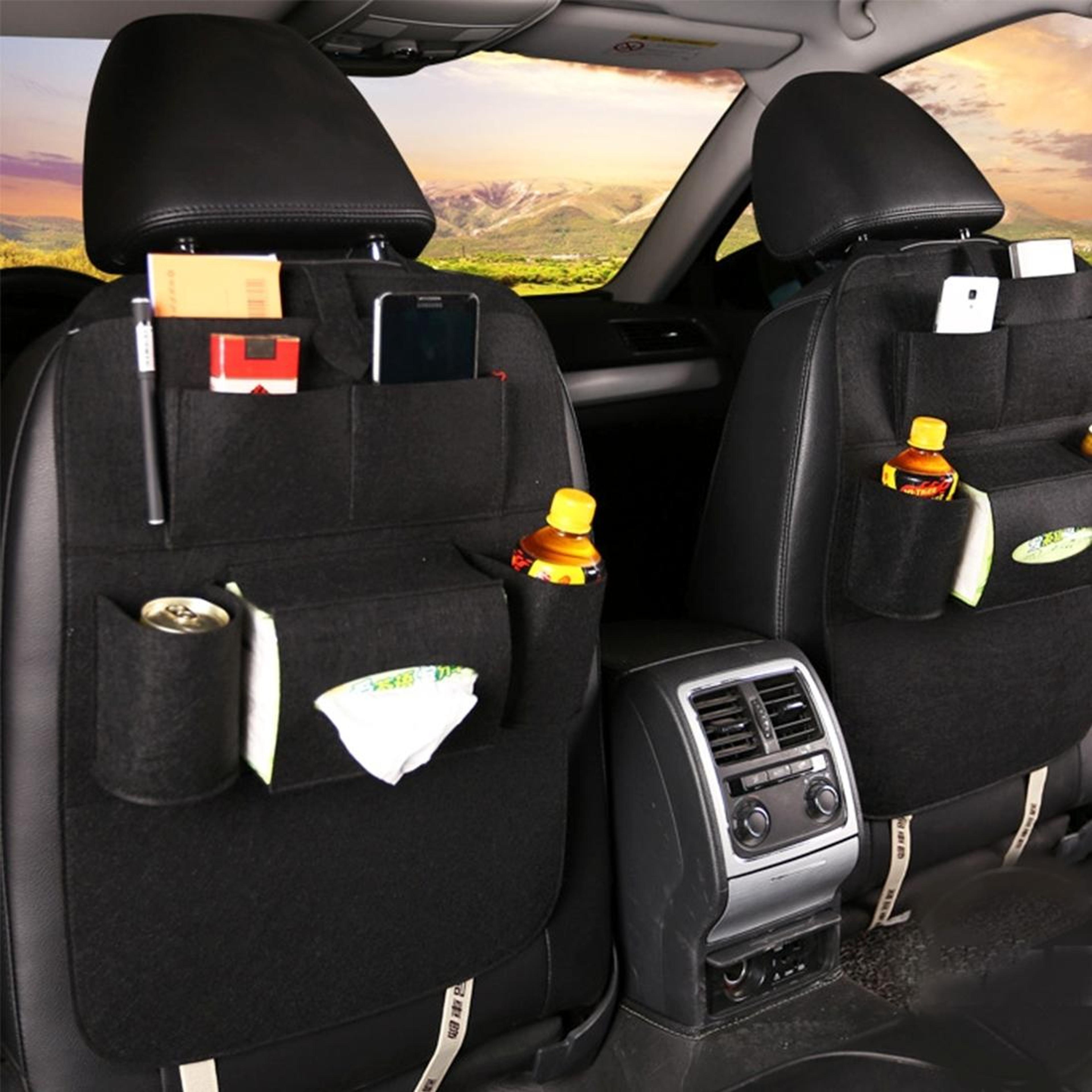 premium car backseat organizer multi-pocket car seat storage organizer with insulated drink holder & tissue dispenser