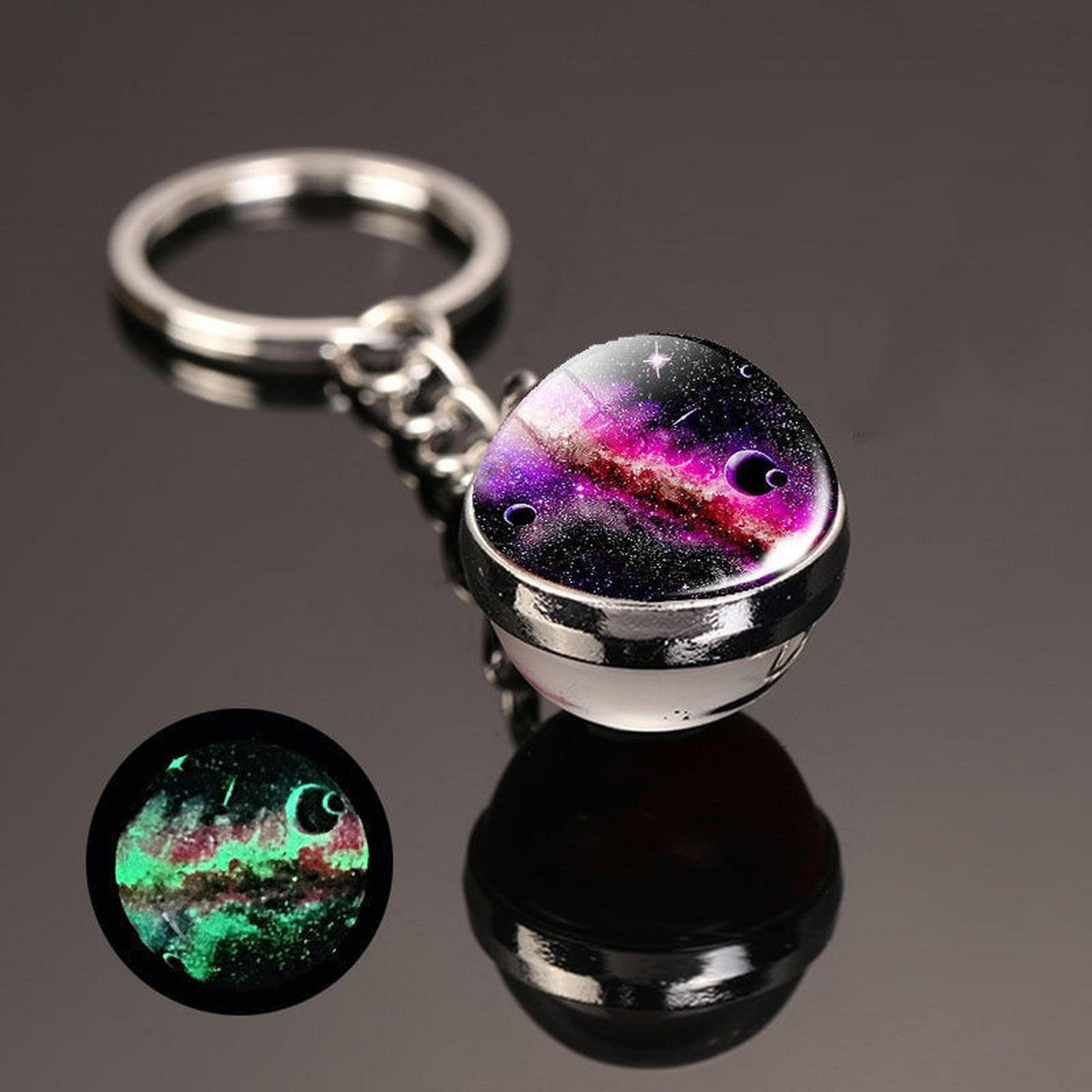 luminous galaxy crystal ball keychain glow in the dark planet keychain for keys, bags & backpacks