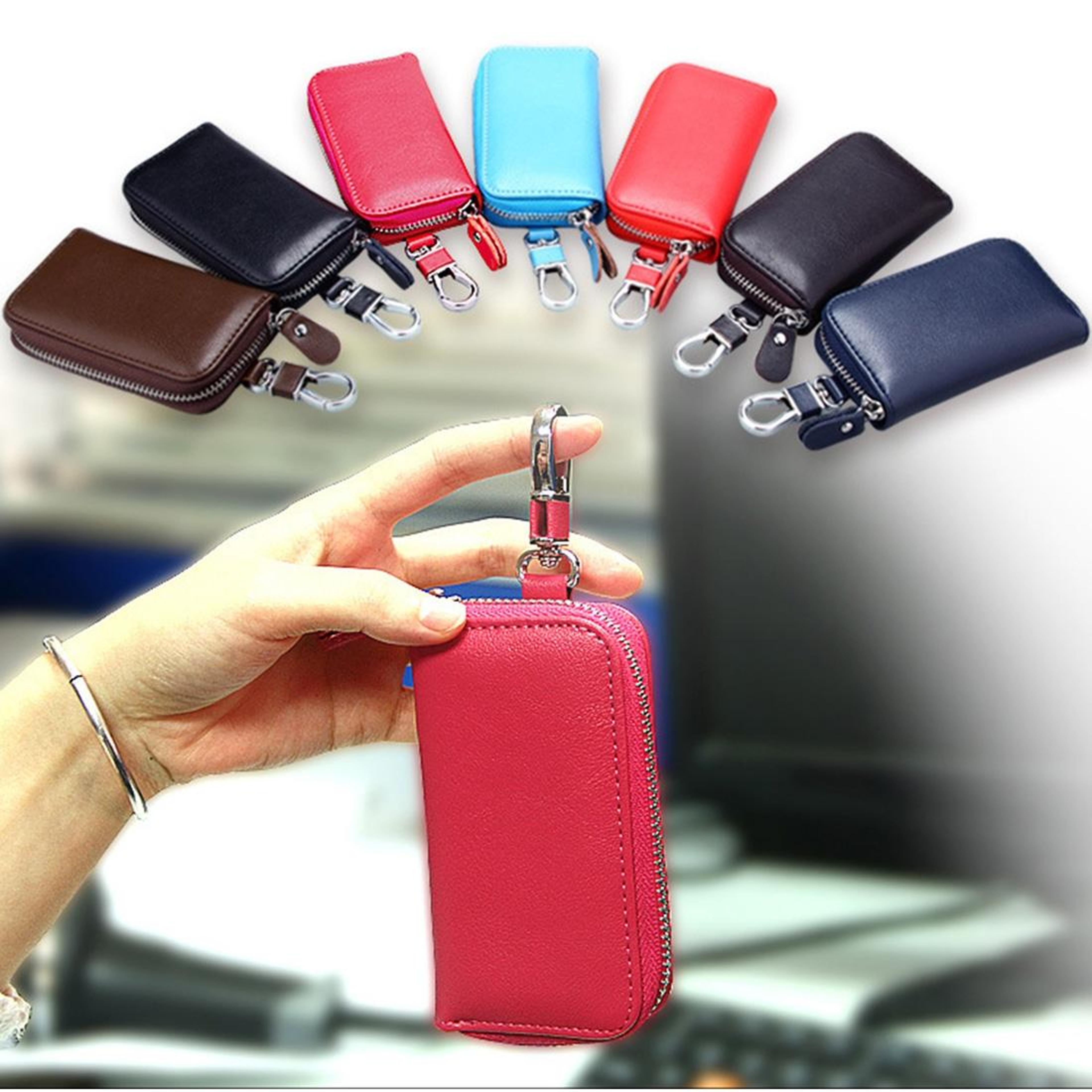business genuine leather key holder zipper car key case wallet